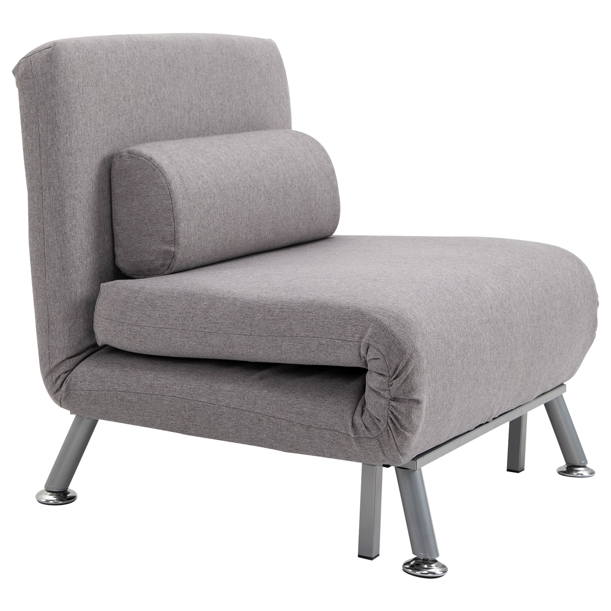 HOMCOM Linen Single Chair Bed, 3-in-1 Convertible Sleeper Chair with Adjustable Backrest, Pillow, for Living Room, Bedroom, Grey