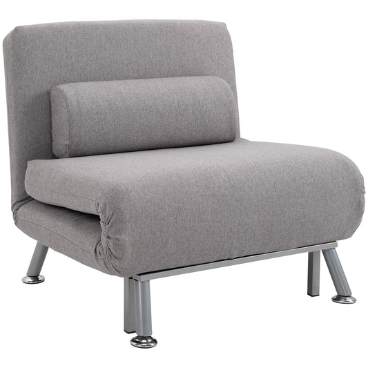 HOMCOM Linen Single Chair Bed, 3-in-1 Convertible Sleeper Chair with Adjustable Backrest, Pillow, for Living Room, Bedroom, Grey