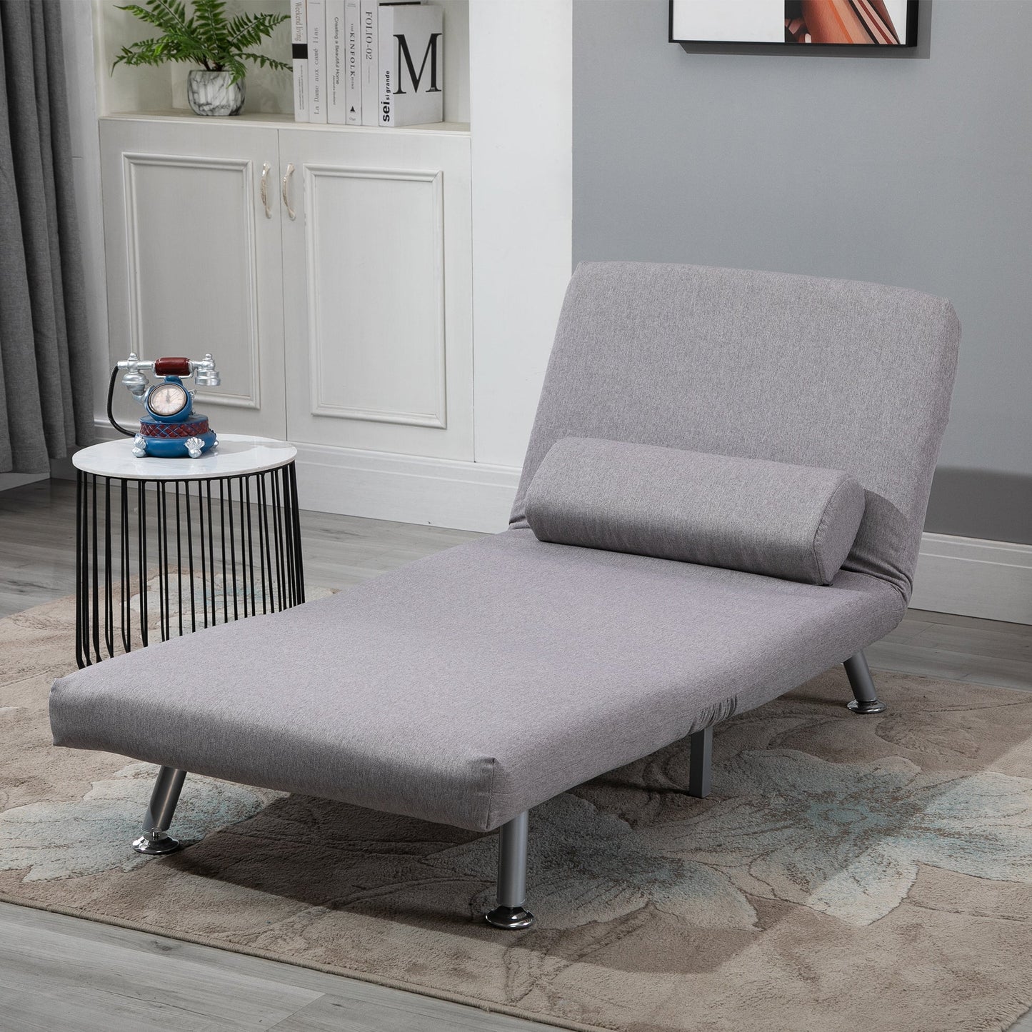 HOMCOM Linen Single Chair Bed, 3-in-1 Convertible Sleeper Chair with Adjustable Backrest, Pillow, for Living Room, Bedroom, Grey