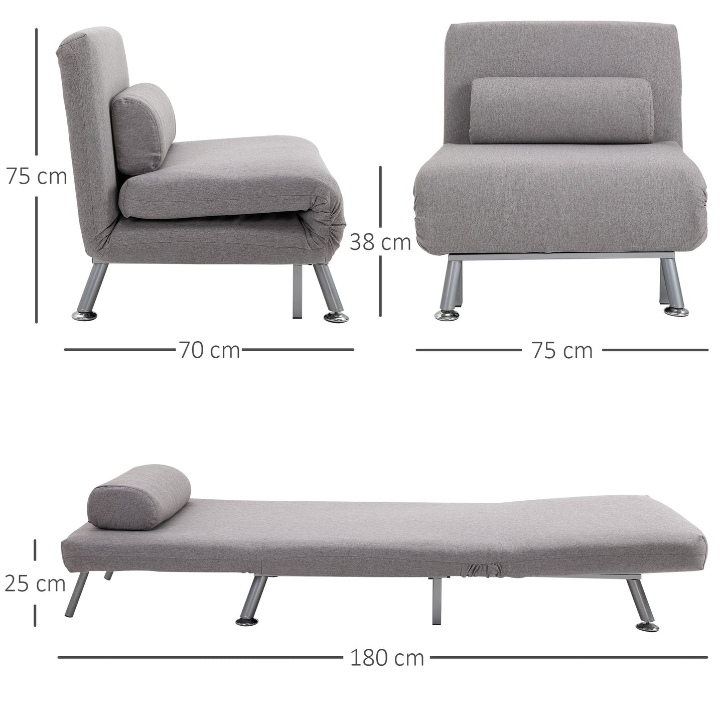 HOMCOM Linen Single Chair Bed, 3-in-1 Convertible Sleeper Chair with Adjustable Backrest, Pillow, for Living Room, Bedroom, Grey