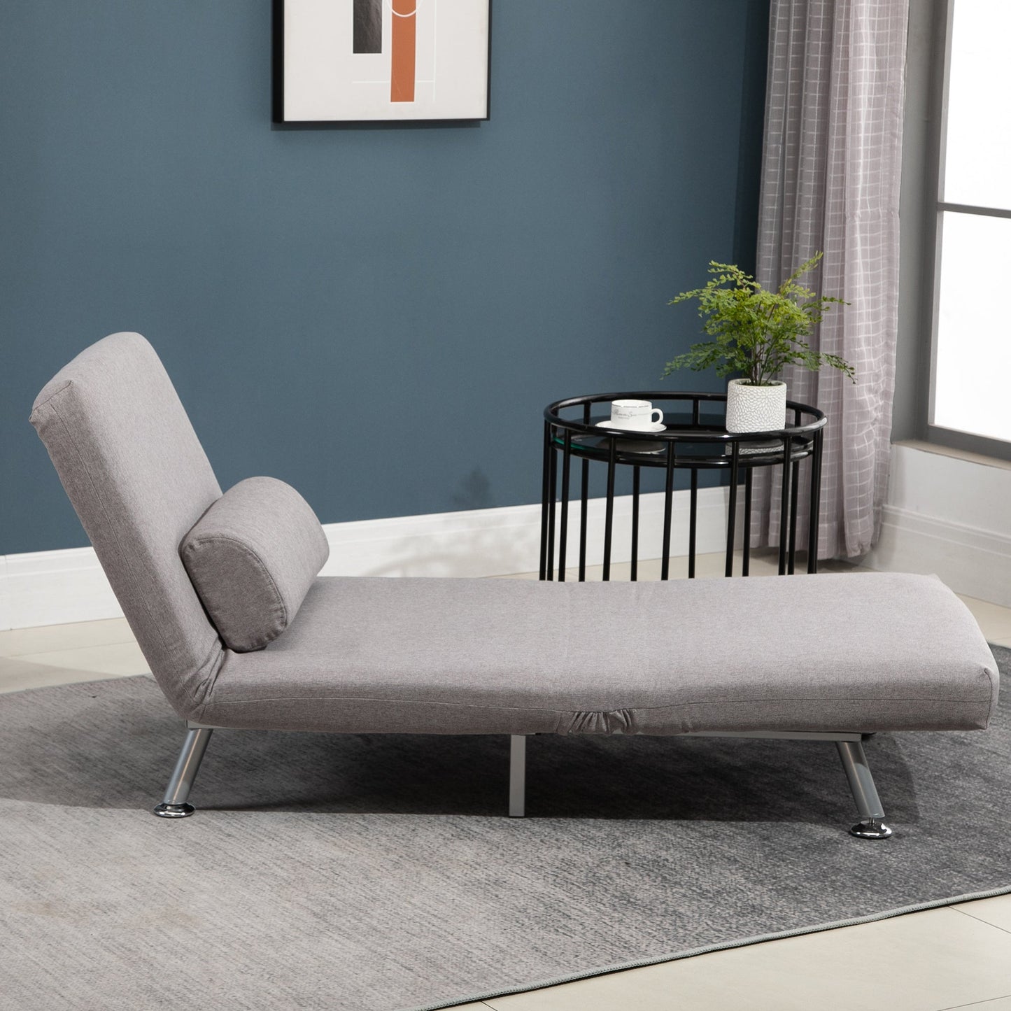HOMCOM Linen Single Chair Bed, 3-in-1 Convertible Sleeper Chair with Adjustable Backrest, Pillow, for Living Room, Bedroom, Grey