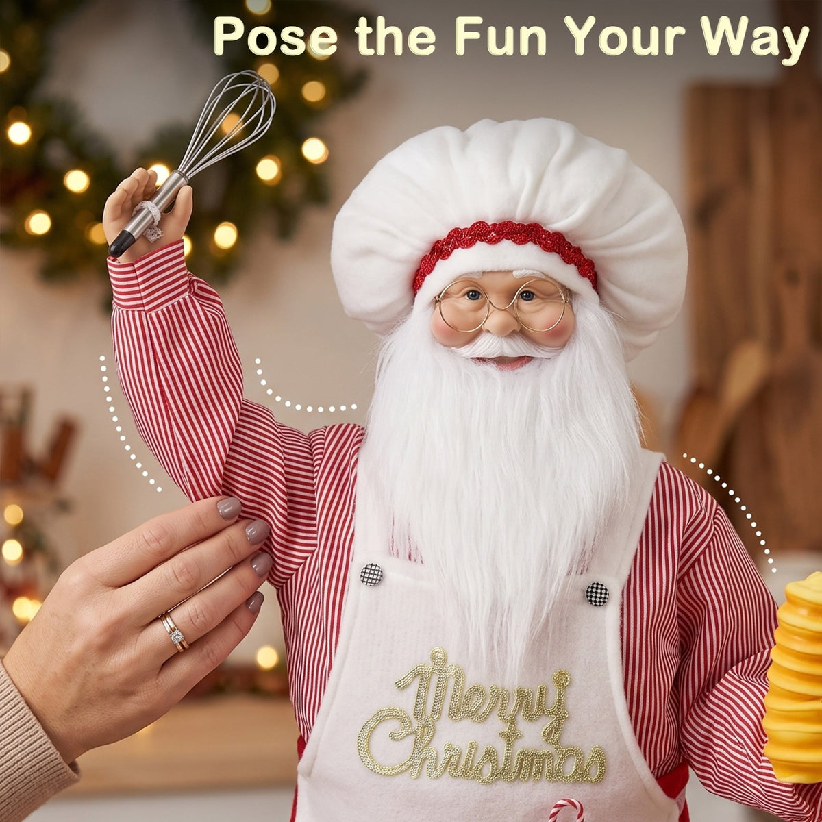 4ft Life Size Singing Cooking Santa Claus, 120 cm Standing Musical Animated Santa with Bread, Head Moving, Posable Arms, Handcrafted, Sound Touch Activated, Moving Christmas Figure Decoration