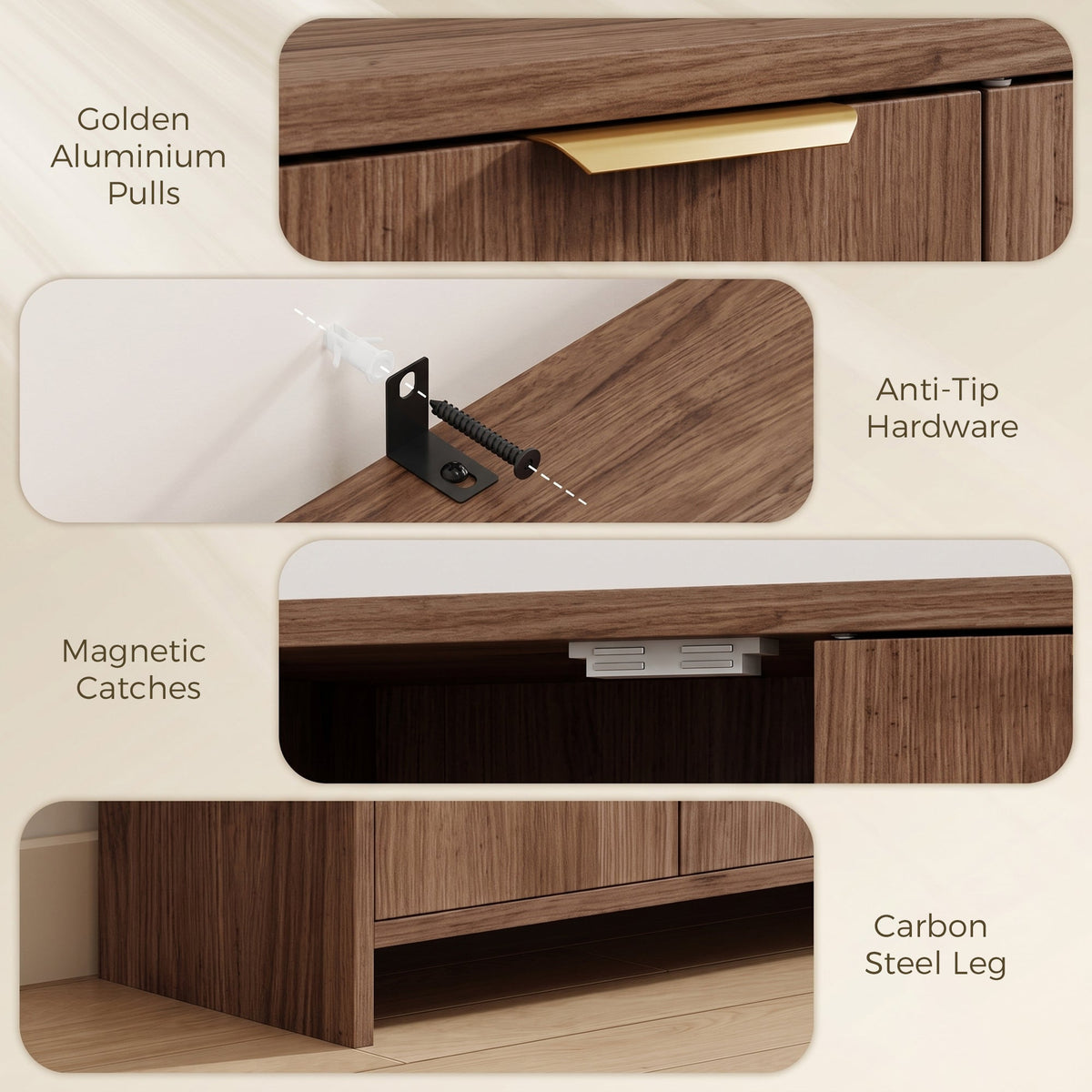 Sideboard Cabinet, Modern Storage Cabinet with 3 Doors and Adjustable Shelves, Freestanding Kitchen Cupboard for Living Room, Dining Room, 100 x 35 x 90 cm, Brown