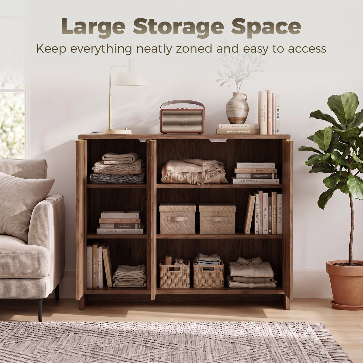 Sideboard Cabinet, Modern Storage Cabinet with 3 Doors and Adjustable Shelves, Freestanding Kitchen Cupboard for Living Room, Dining Room, 100 x 35 x 90 cm, Brown