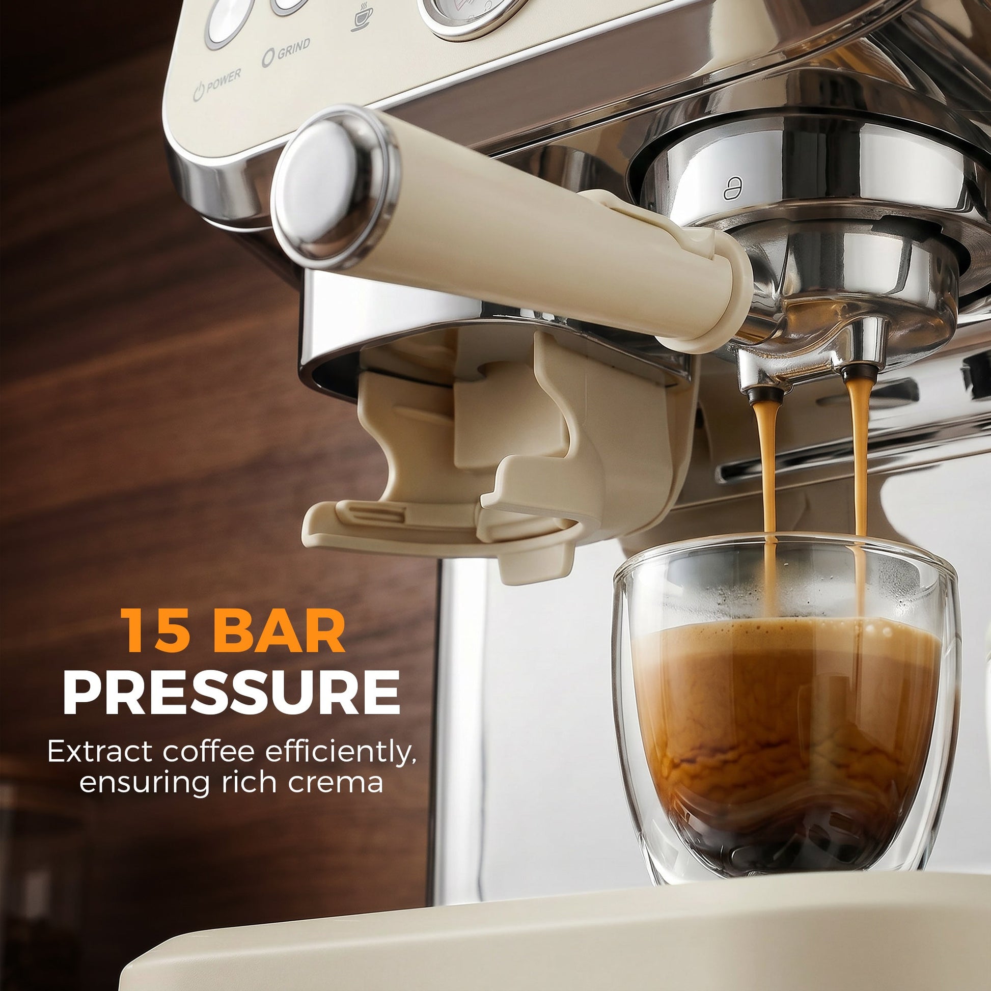 Espresso Machine with Integrated Bean Grinder & Steam Wand, Bean to Cup Coffee Machine with 15 Bar Italian Pump, 2L Water Tank, Cappuccino Maker, Stainless Steel, Cream White