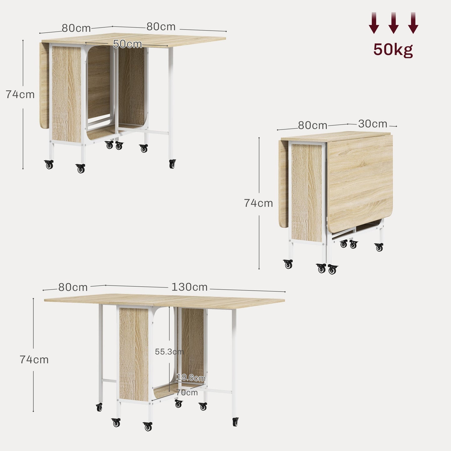 Mobile Drop Leaf Table, Folding Dining Table with 6 Wheels & Storage Shelf for Small Spaces, Kitchen, Dining Room, Natural Wood Finish