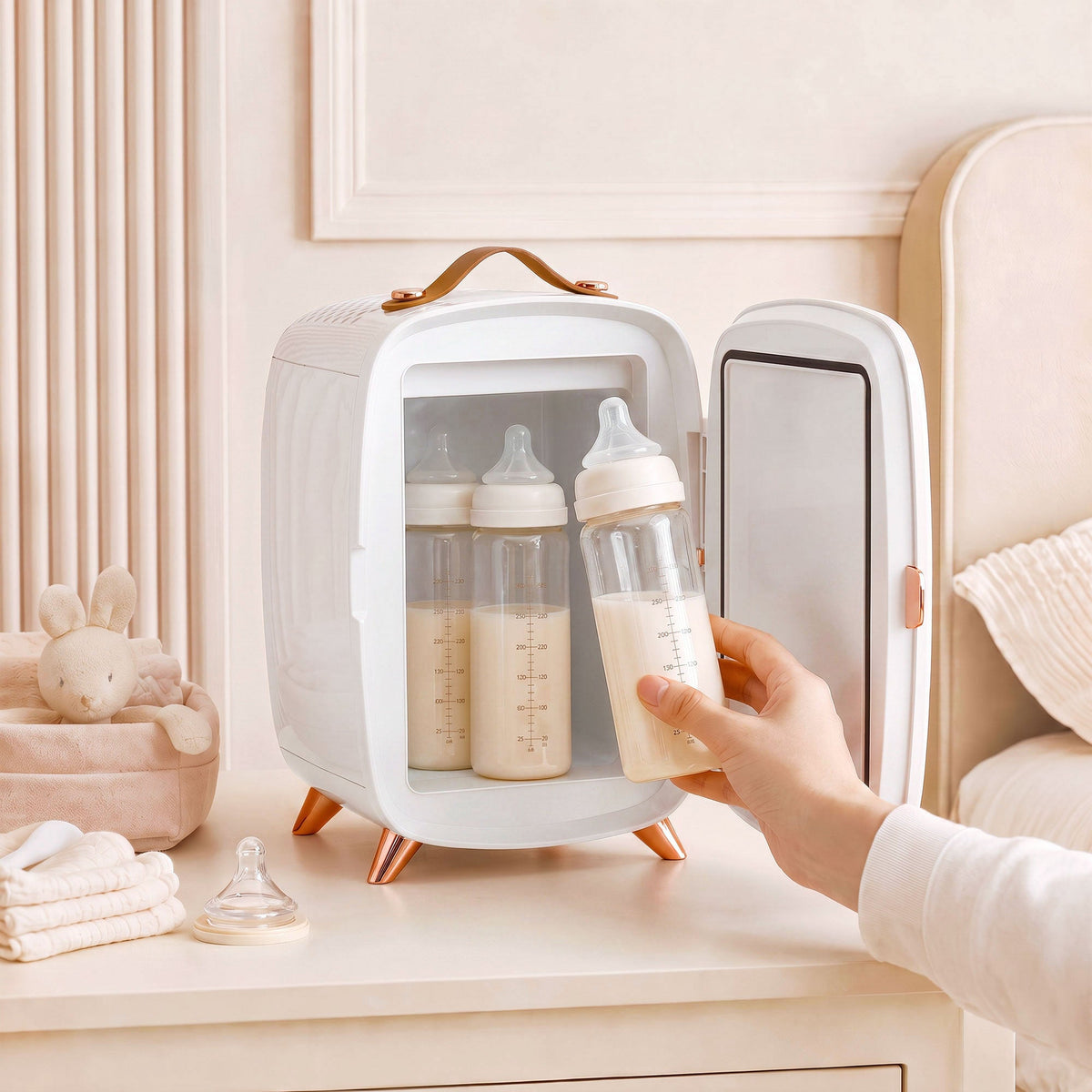 6L Mini Cosmetic Fridge with LED Mirror, Cooling Function, Skincare Refrigerator for Bedroom, Skincare, Office, White