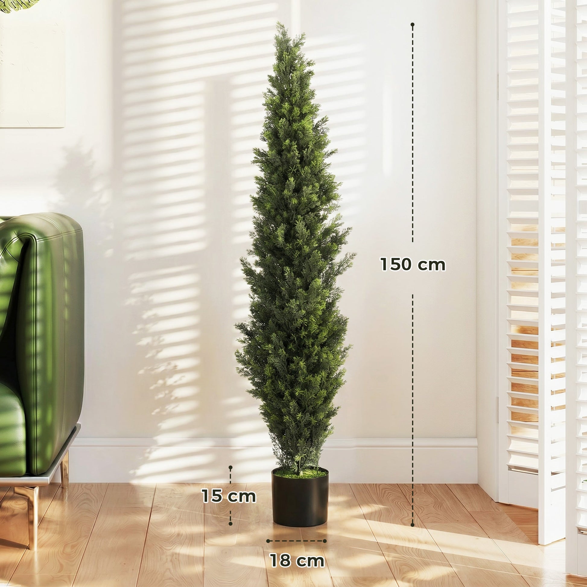 Set of 2 Decorative Artificial Plants Cypress in Weighted Pot, 150 cm Tall Fake Plant with 2035 Leaves for Home Indoor Outdoor Decor