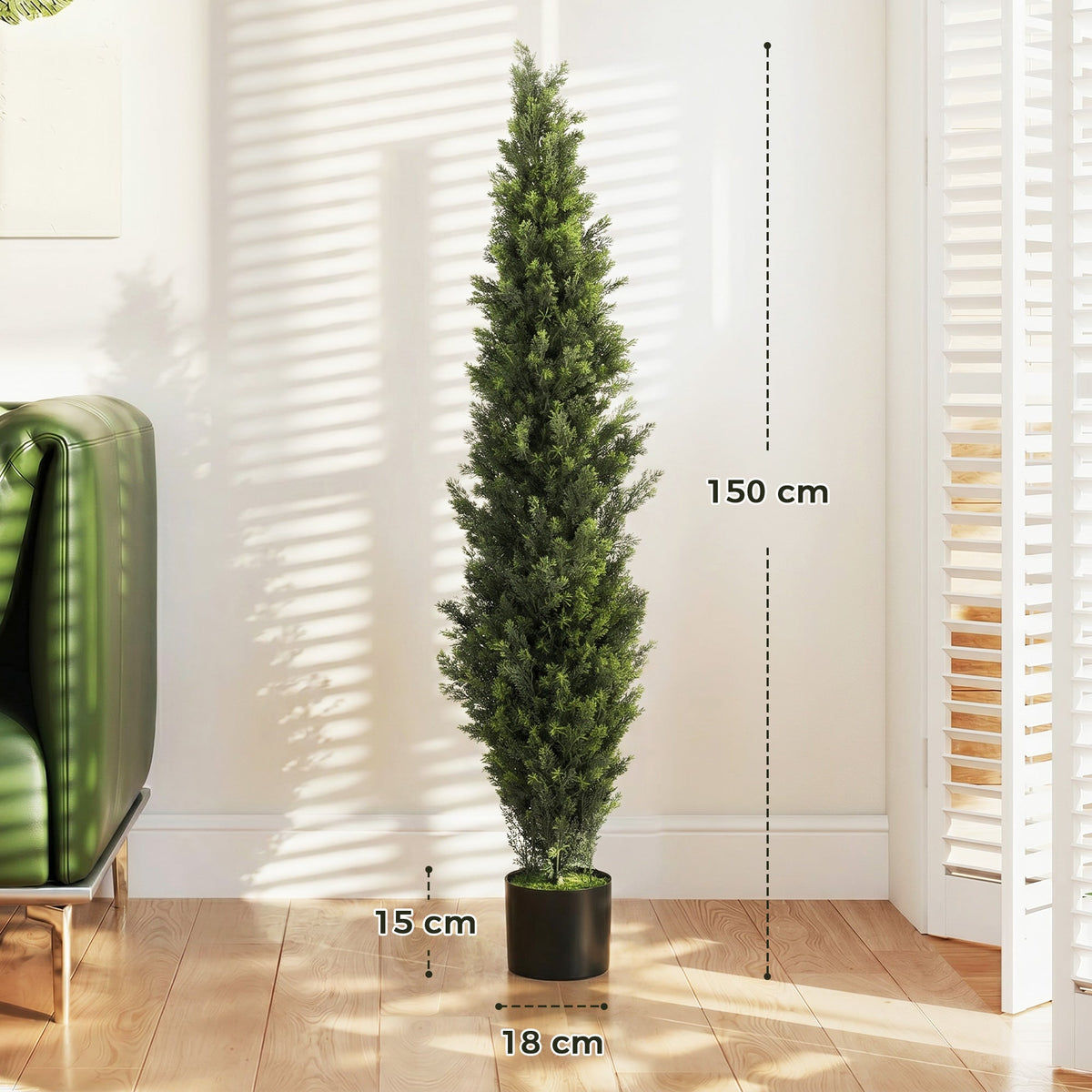 Set of 2 Decorative Artificial Plants Cypress in Weighted Pot, 150 cm Tall Fake Plant with 2035 Leaves for Home Indoor Outdoor Decor