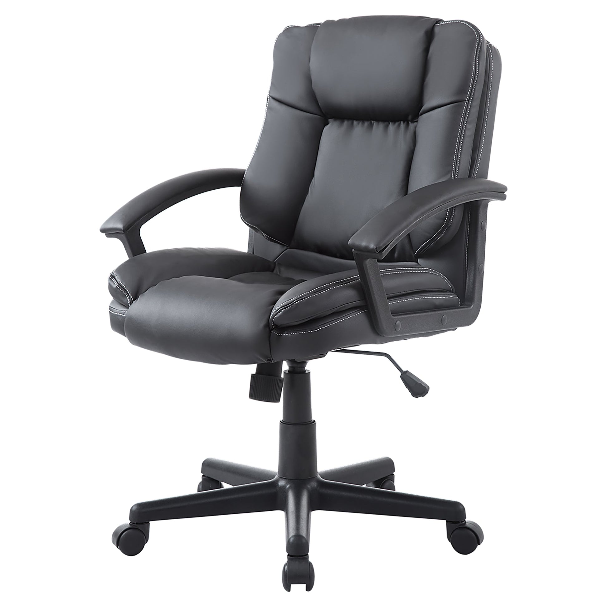 HOMCOM Office Chair, Faux Leather Computer Desk Chair, Mid Back Executive Chair with Adjustable Height and Swivel Rolling Wheels for Home Study, Black