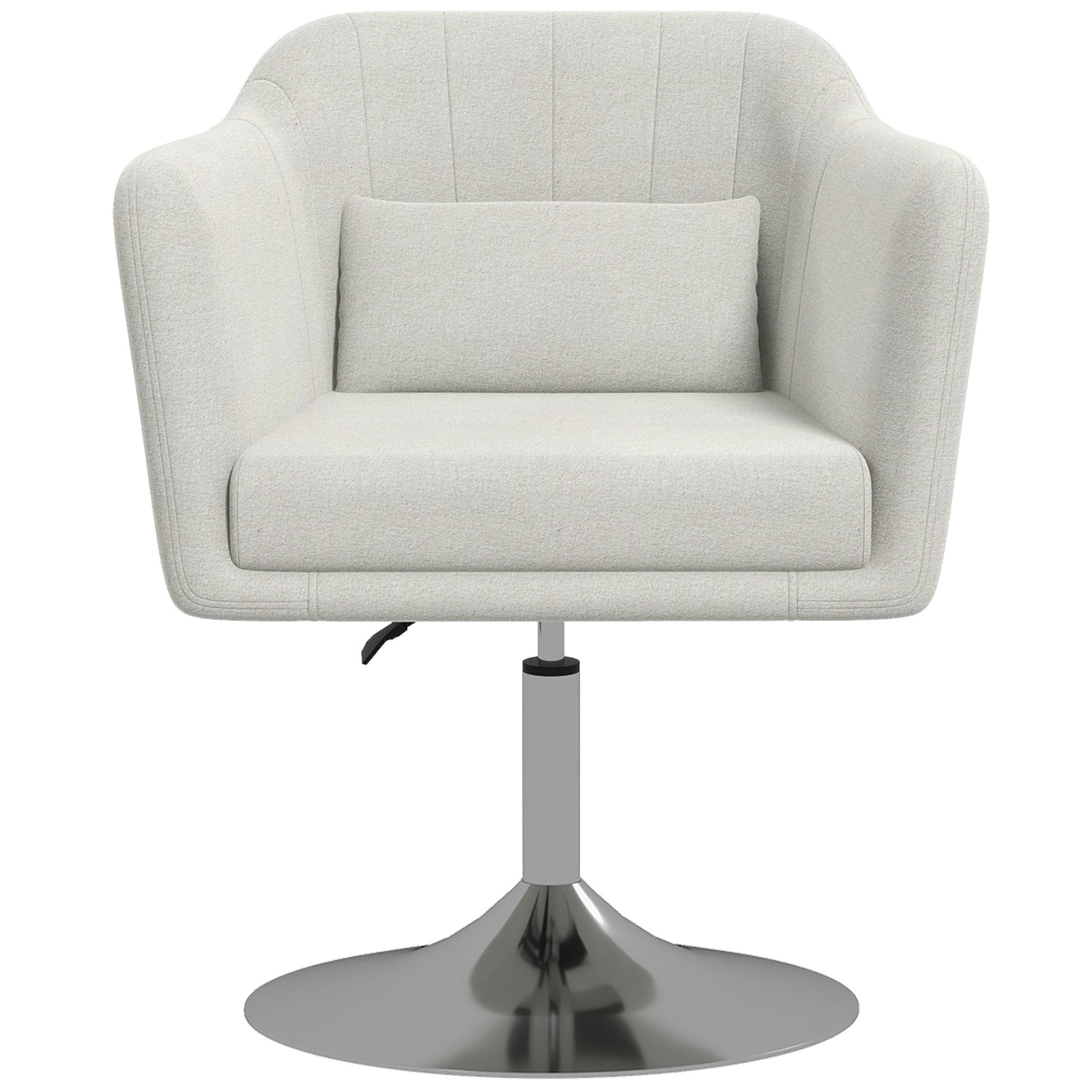 HOMCOM Swivel Linen Fabric Accent Chair for Living Room Contemporary Vanity Armchair with Adjustable Height Thick Cushion Lumbar Support Armrest for Bedroom Office Cream White