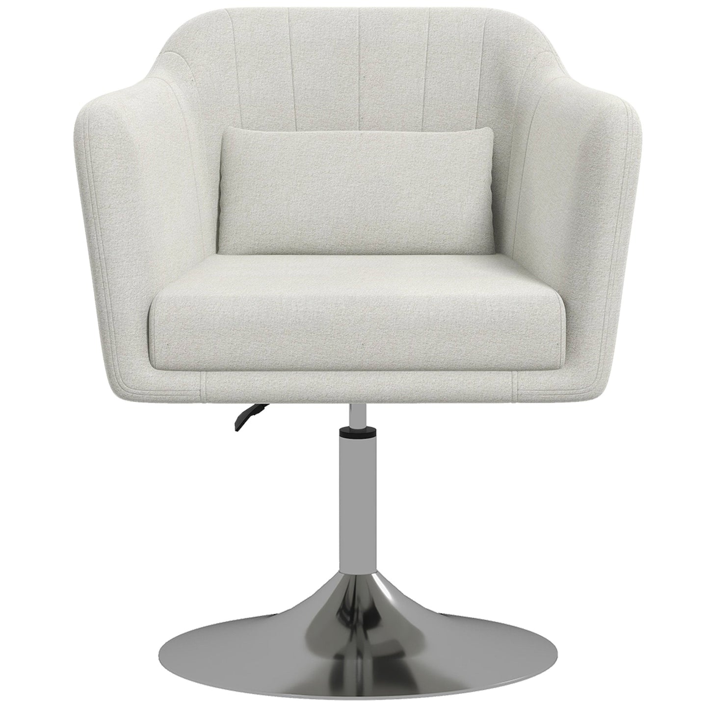 HOMCOM Swivel Linen Fabric Accent Chair for Living Room Contemporary Vanity Armchair with Adjustable Height Thick Cushion Lumbar Support Armrest for Bedroom Office Cream White