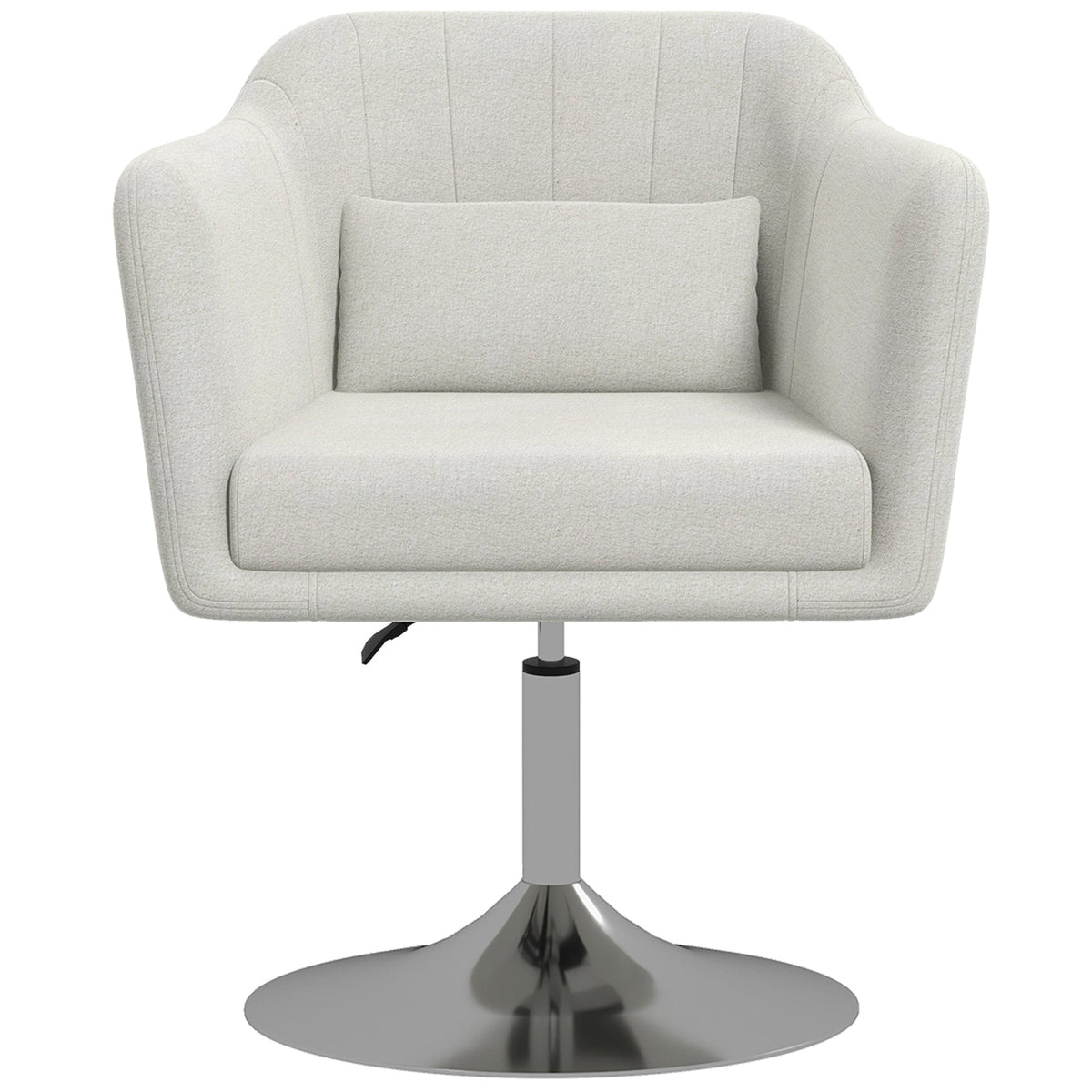 HOMCOM Swivel Linen Fabric Accent Chair for Living Room Contemporary Vanity Armchair with Adjustable Height Thick Cushion Lumbar Support Armrest for Bedroom Office Cream White