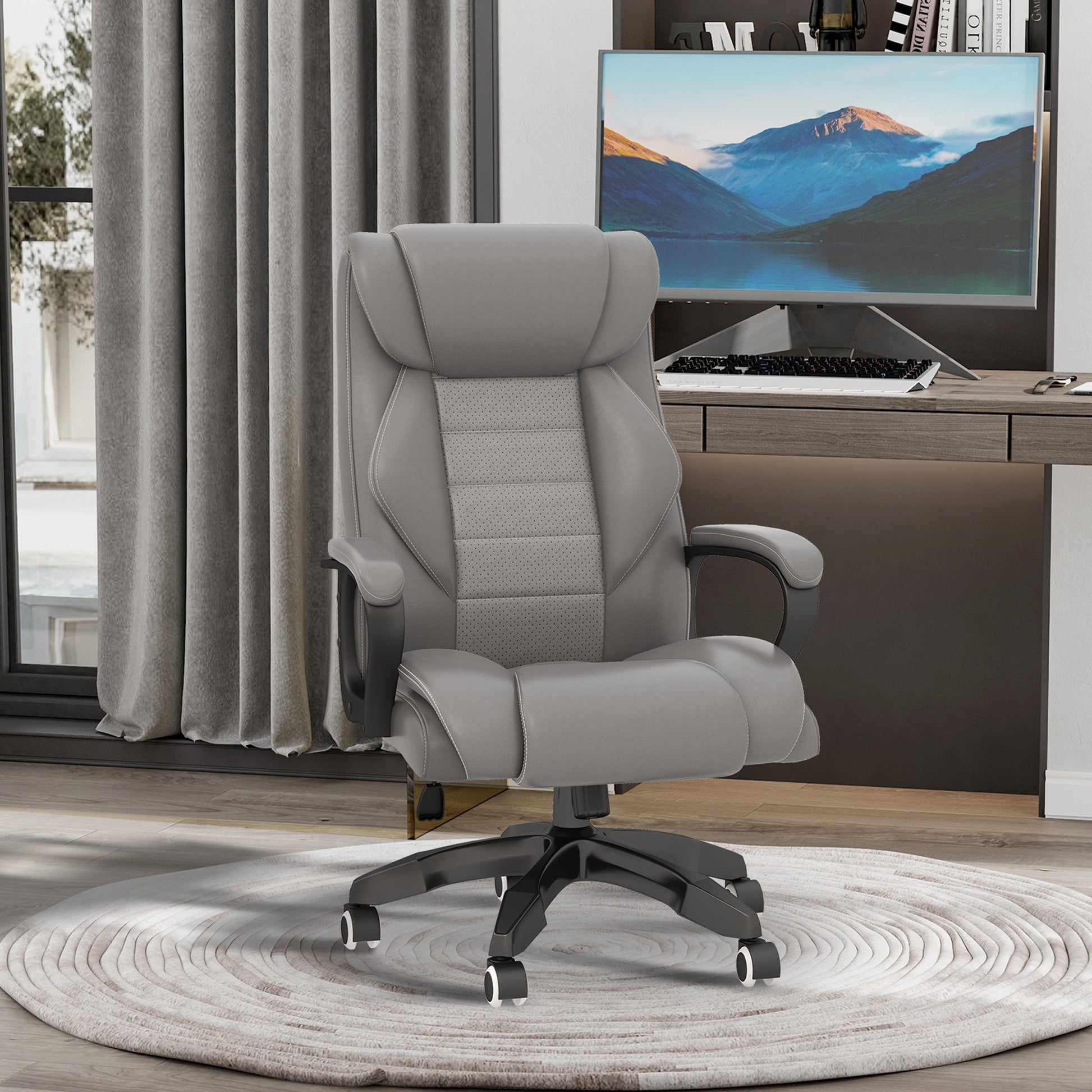Vinsetto High Back Executive Office Chair 6- Point Vibration Massage Extra Padded Swivel Ergonomic Tilt Desk Seat, Grey