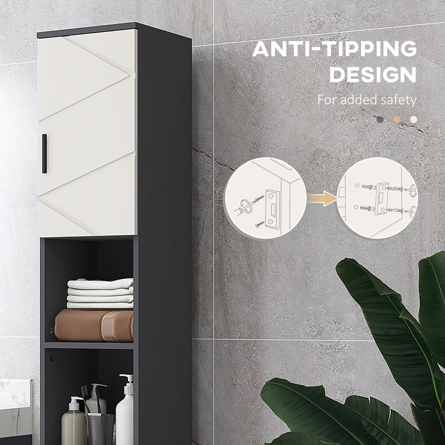 kleankin 183cm Tall Bathroom Cabinet, Narrow Bathroom Storage Cabinet with Open Shelves, 2 Doors Cabinets, Adjustable Shelves and Soft Close Mechanism, Grey