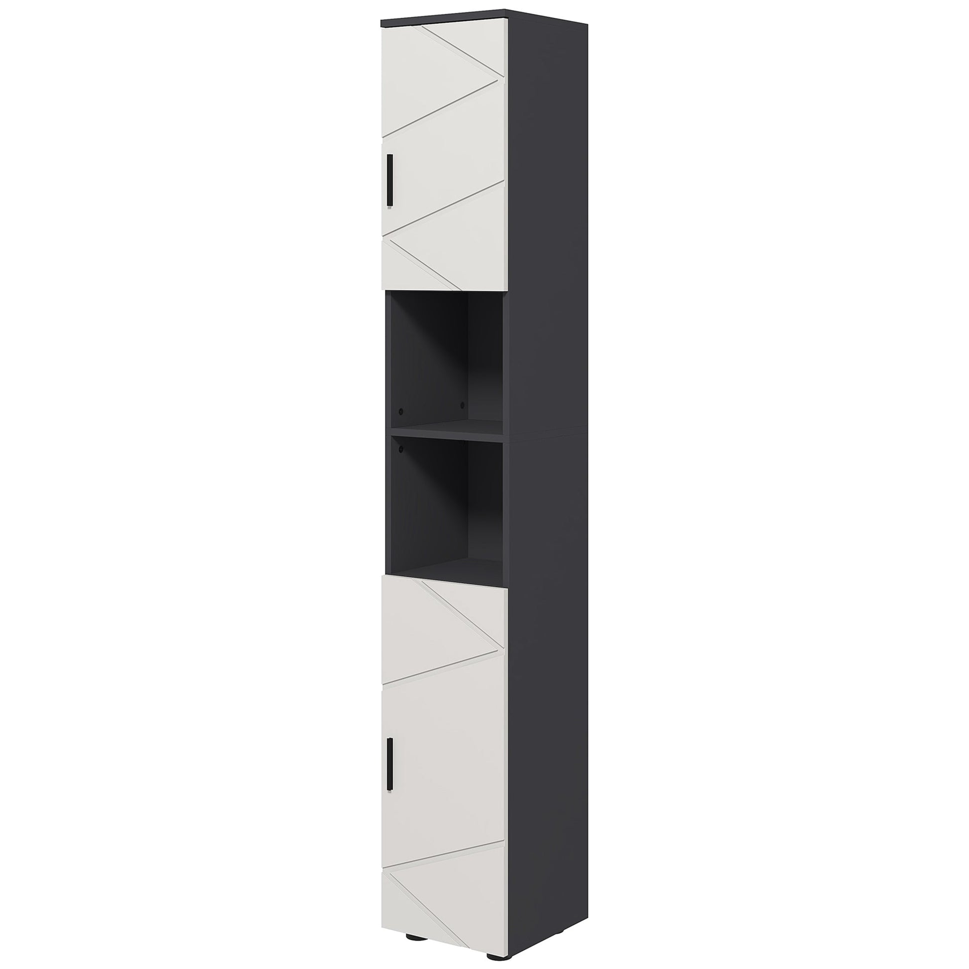 kleankin 183cm Tall Bathroom Cabinet, Narrow Bathroom Storage Cabinet with Open Shelves, 2 Doors Cabinets, Adjustable Shelves and Soft Close Mechanism, Grey