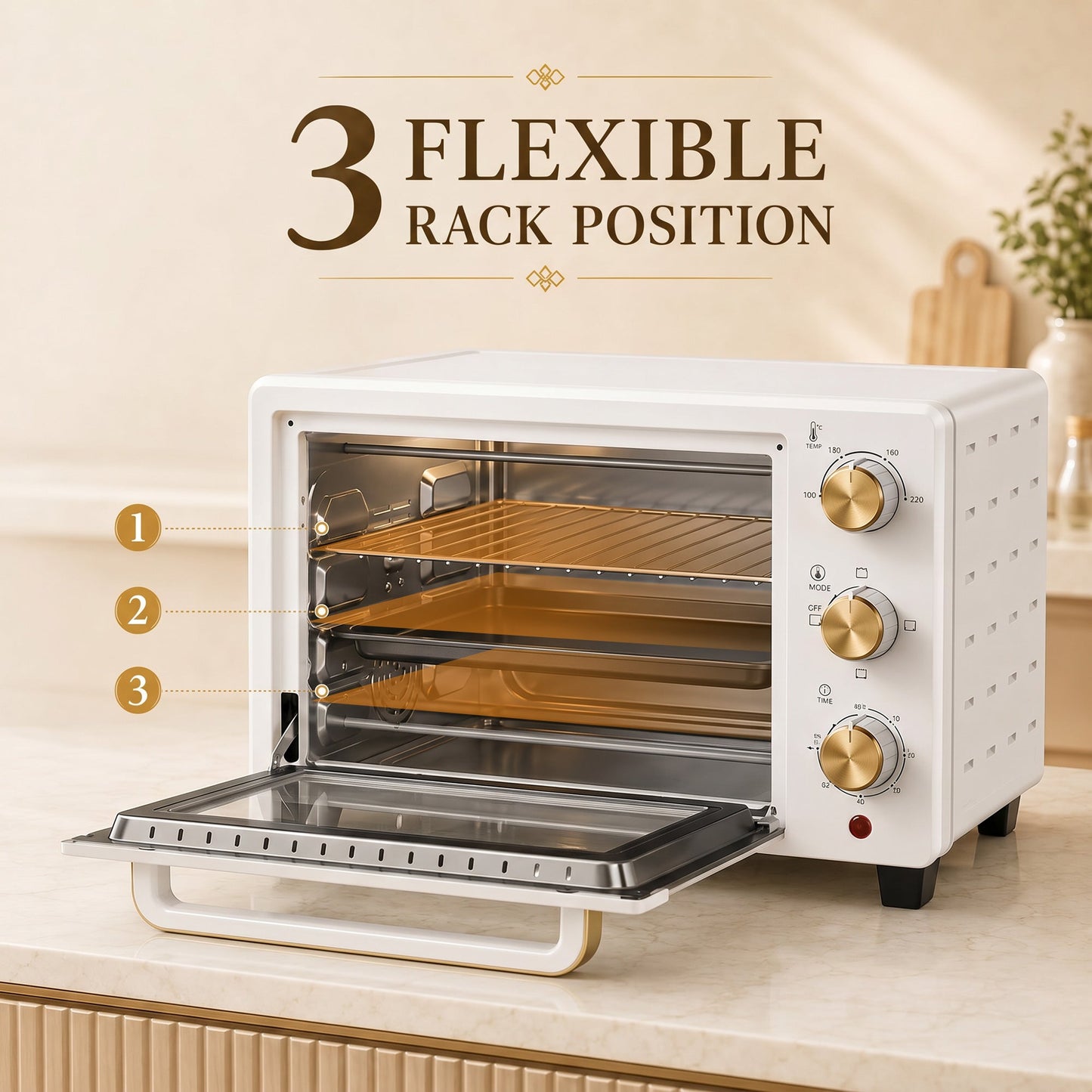 Mini Oven, 21L Countertop Electric Grill, Toaster Oven with Adjustable Temperature, Timer, Baking Tray and Wire Rack, 1400W, White
