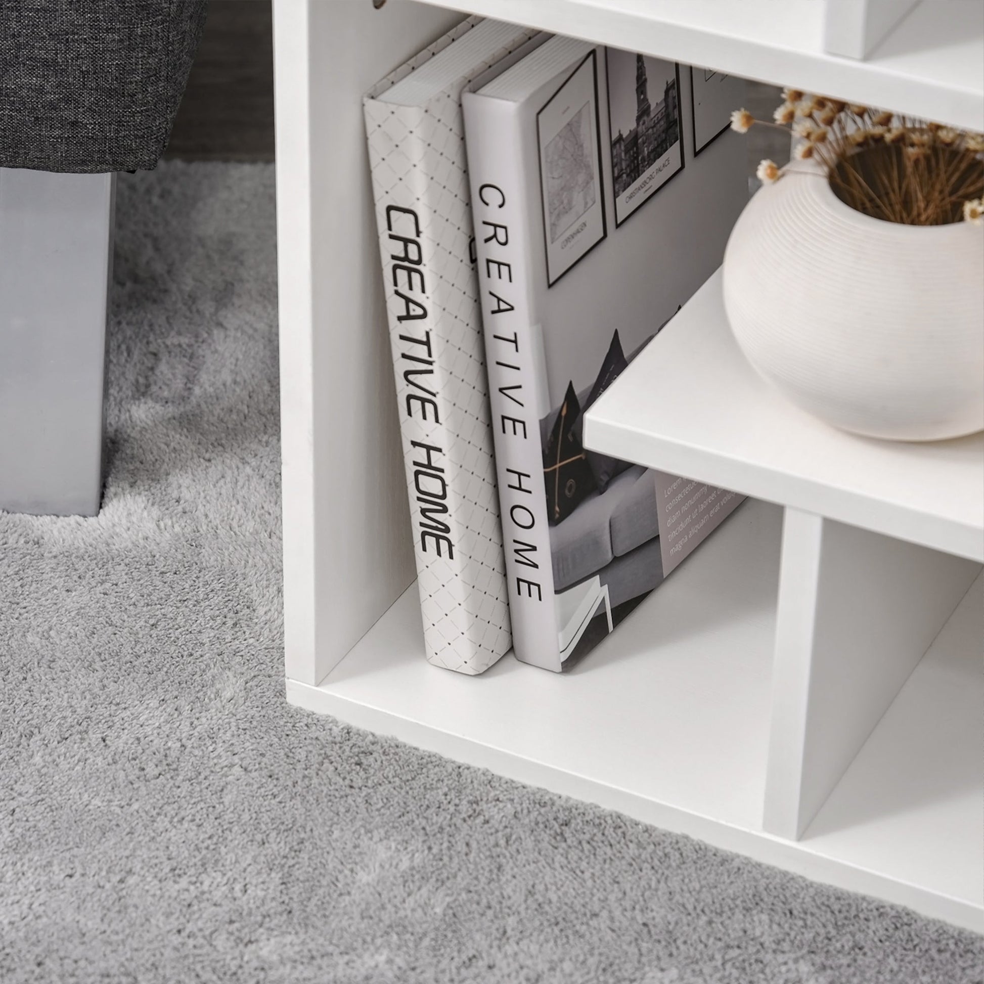 HOMCOM Side Table, 3 Tier End Table with Open Storage Shelves, Living Room Coffee Table Organiser Unit, White
