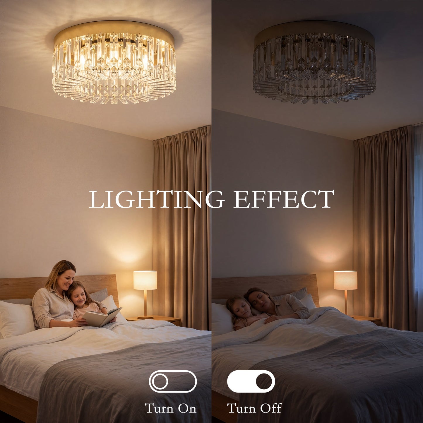 Crystal Chandeliers Ceiling Light with 160 Crystal Pendants, Modern 6-Light Flush Mount Ceiling Light for Living Room, Bedroom, Dining Room, Hall, Gold Tone