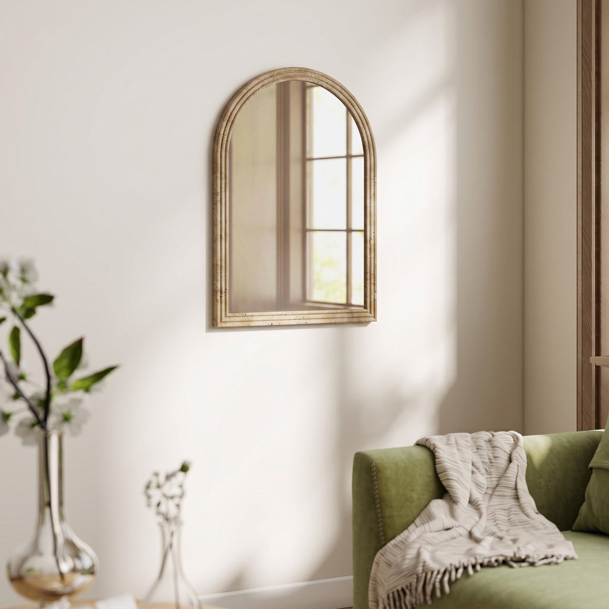 Arched Wall Mirror with Grooved Edge, Modern Wall-Mounted Mirror for Living Room, Entryway, Bedroom, Hallway, 50 x 2 x 70 cm, Brown