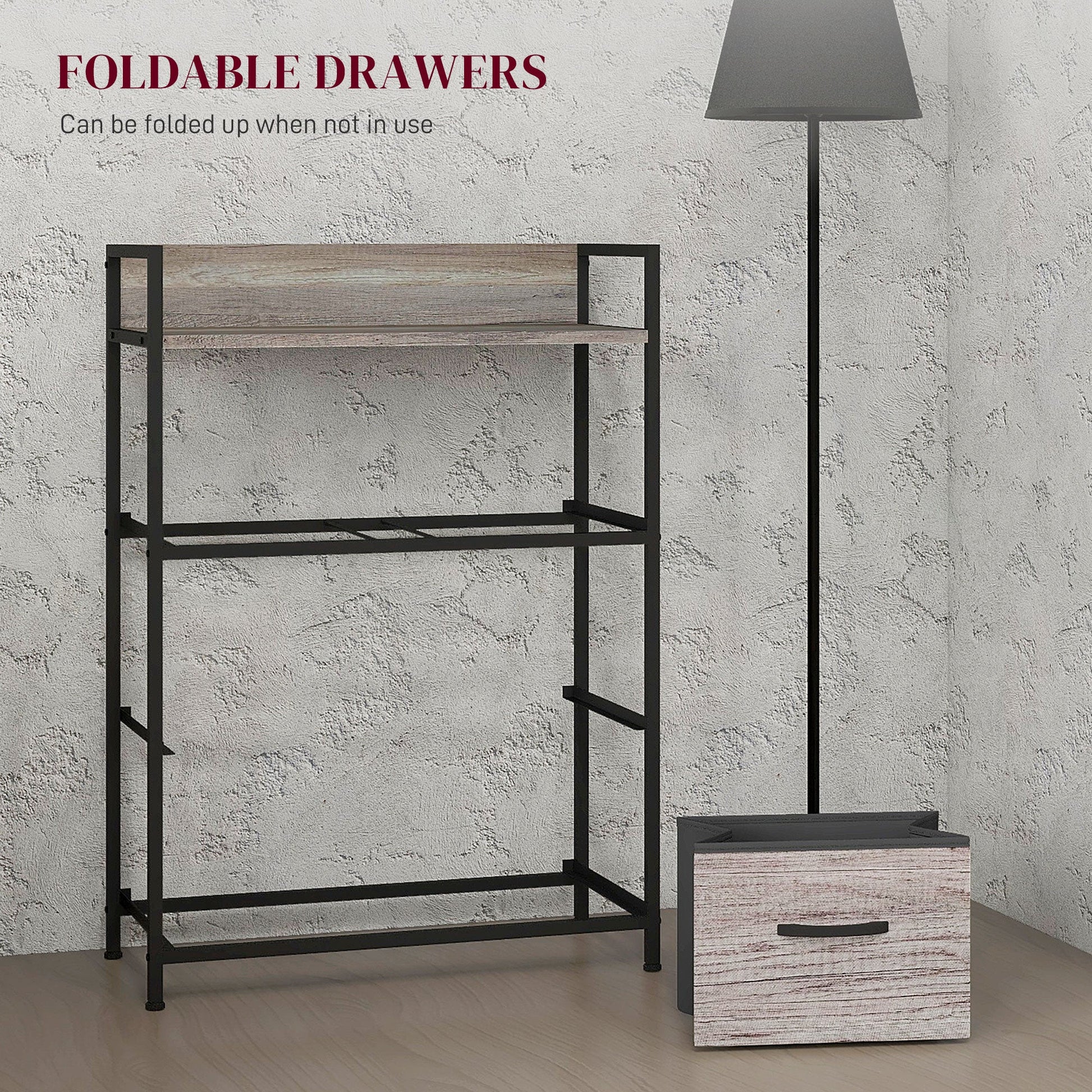 HOMCOM Bedroom Chest of Drawers, Fabric Dresser with 4 Drawers, Storage Organiser Unit with Open Shelf and Metal Frame for Living Room, Entryway, Grey Wood Effect