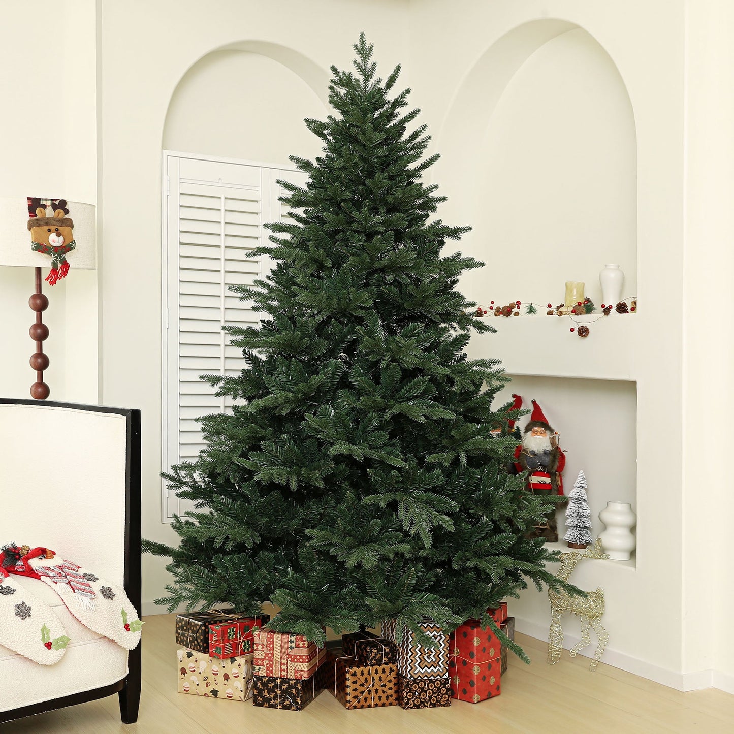 7ft Artificial Spurce Christmas Tree with 3116 Branch Tips and Foldable Steel Base, Realistic Hinged Xmas Tree for Home Office, Green