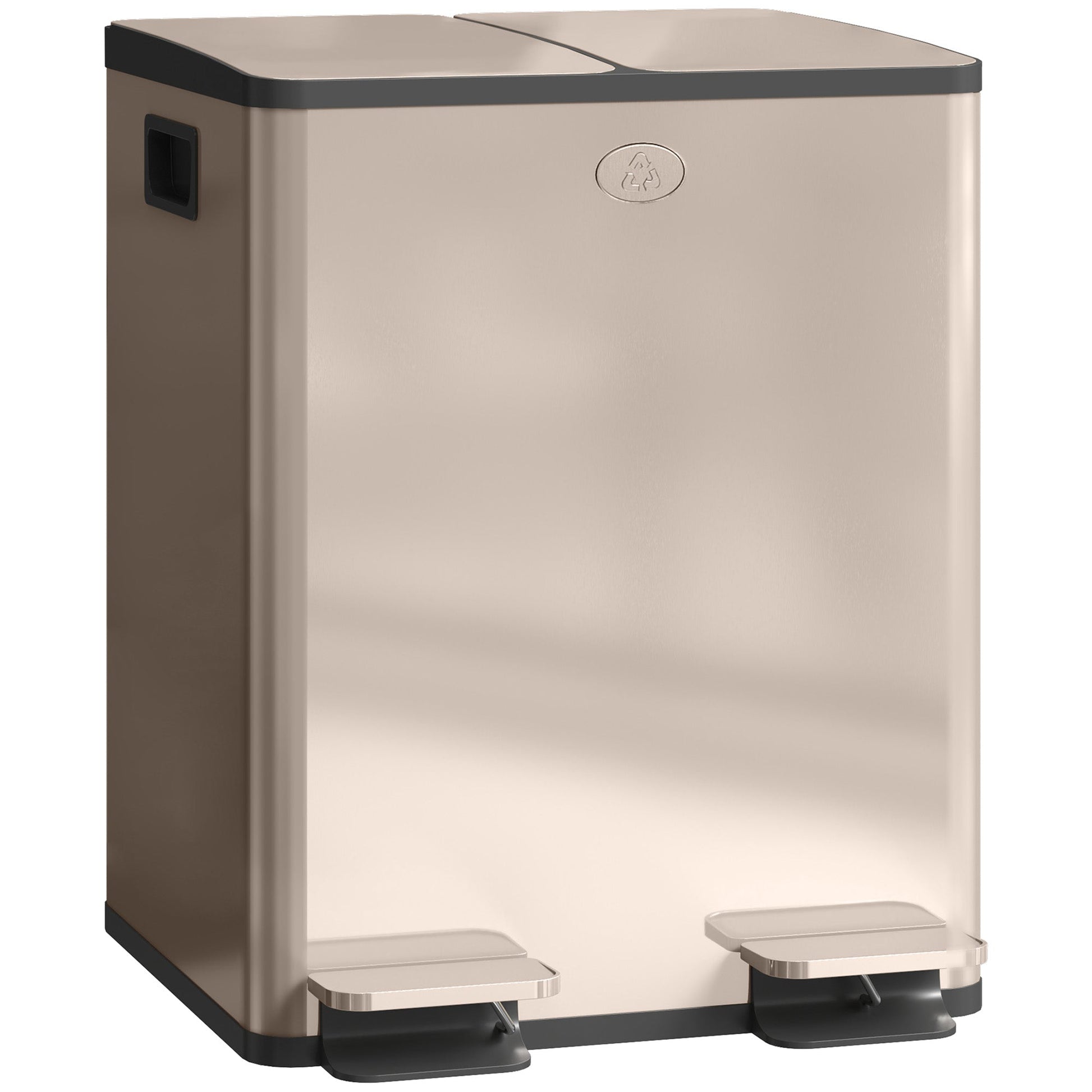 HOMCOM Dual Kitchen Bin, 2 x 20L Pedal Bin, Stainless Steel Double Rubbish Bin with Soft Close Lid, Removable Inner Buckets, Fingerprint-Proof for Recycling and Waste, Gold Tone