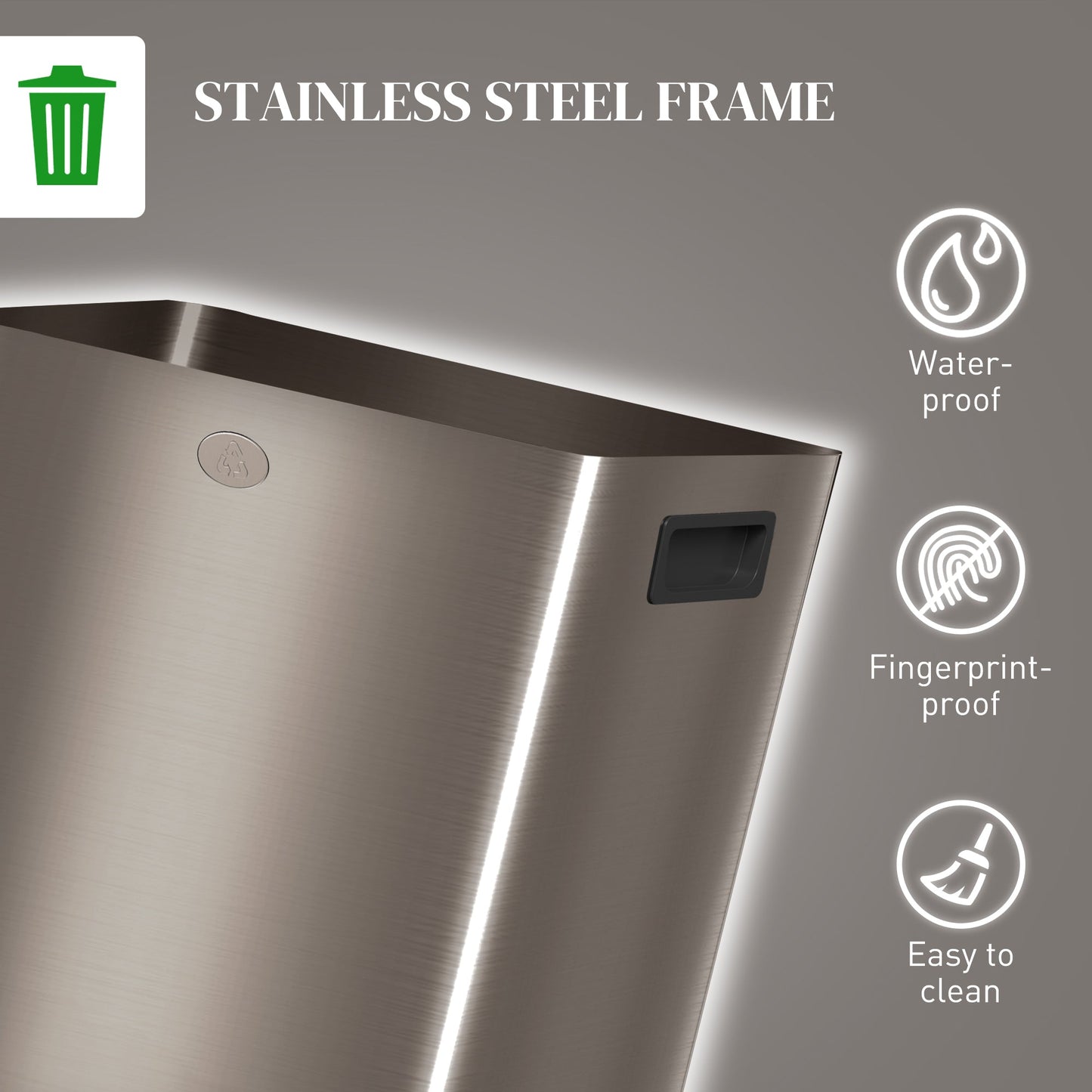 HOMCOM Dual Kitchen Bin, 2 x 20L Pedal Bin, Stainless Steel Double Rubbish Bin with Soft Close Lid, Removable Inner Buckets, Fingerprint-Proof for Recycling and Waste, Gold Tone