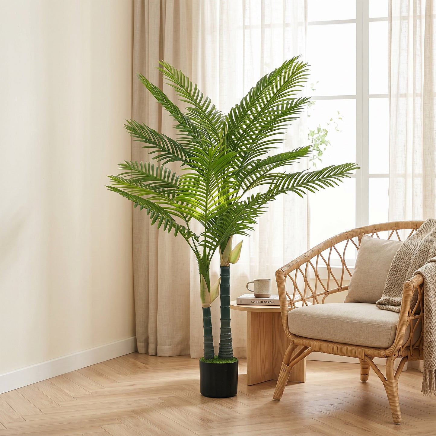 150cm Artificial Palm Tree with 16 PEVA Leaves in Pot, Decorative Artificial Plant with UV-resistant and Moss Effect, Fake Plant for Home Office Decor, Green