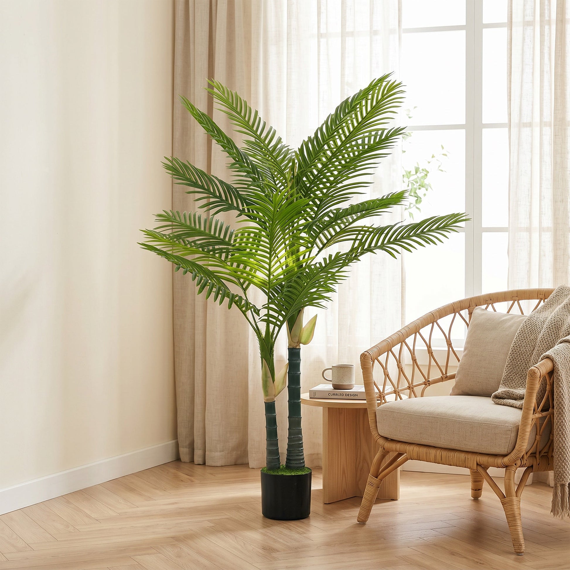 150cm Artificial Palm Tree with 16 PEVA Leaves in Pot, Decorative Artificial Plant with UV-resistant and Moss Effect, Fake Plant for Home Office Decor, Green