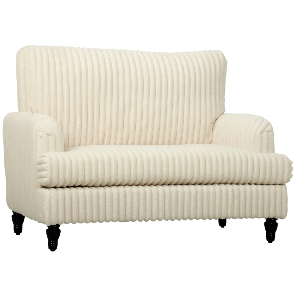 Modern Accent Chair, Corduroy Single Sofa Armchair with Stripes, Turned Legs and Wide Seat, Upholstered Snuggle Chair for Living Room, Bedroom, Cream