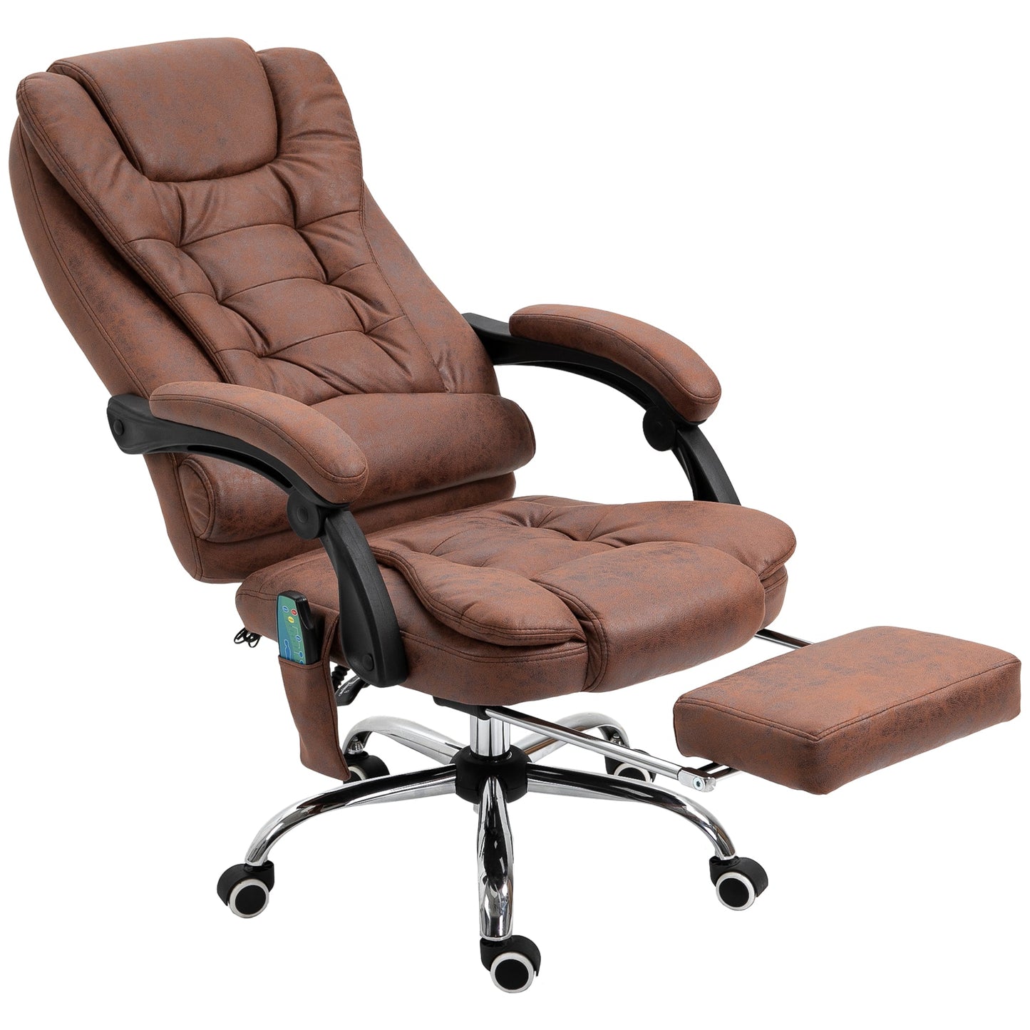 6-Point Massage Office Chair with Heated Back, Reclining and Footrest, Brown
