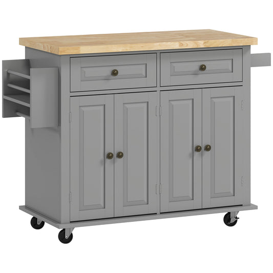 Modern Rubberwood Rolling Kitchen Island with Storage - HOMCOM