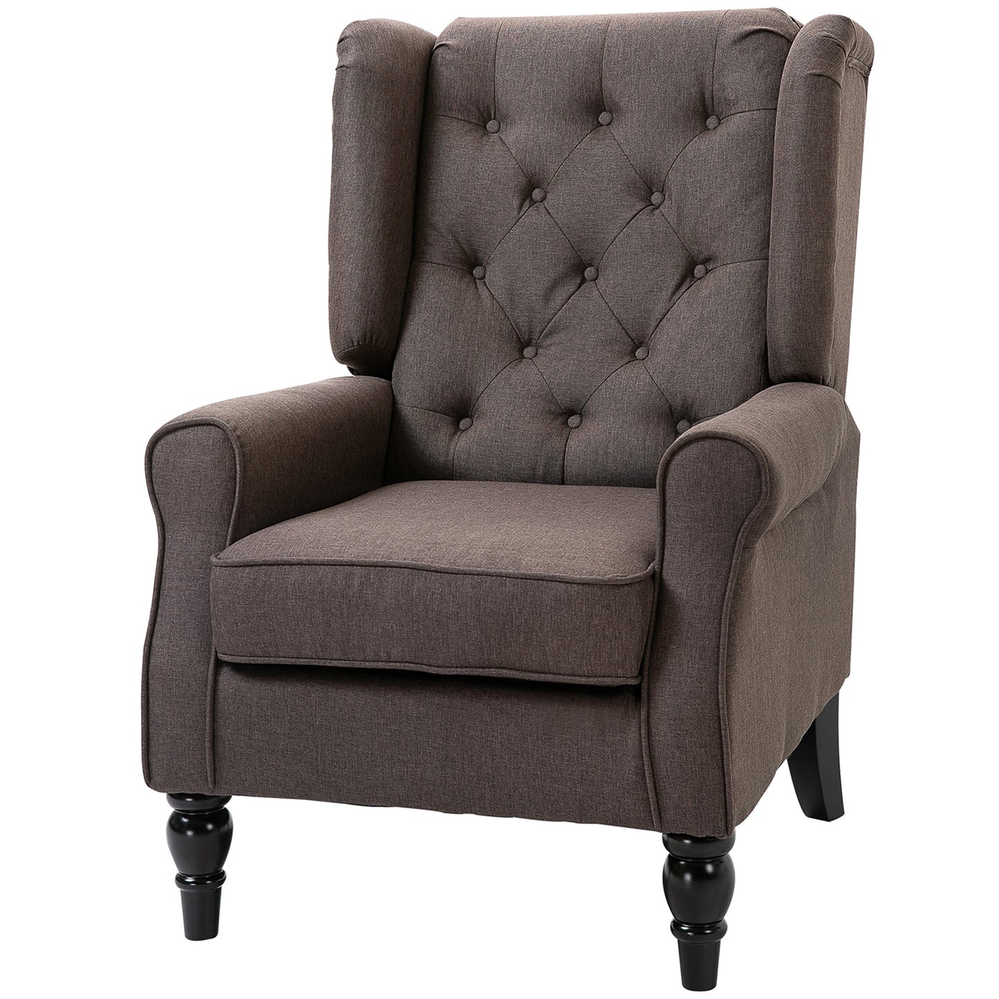 Retro Button Tufted Accent Armchair with Wooden Frame and Legs for Living Room, Bedroom, Brown - HOMCOM