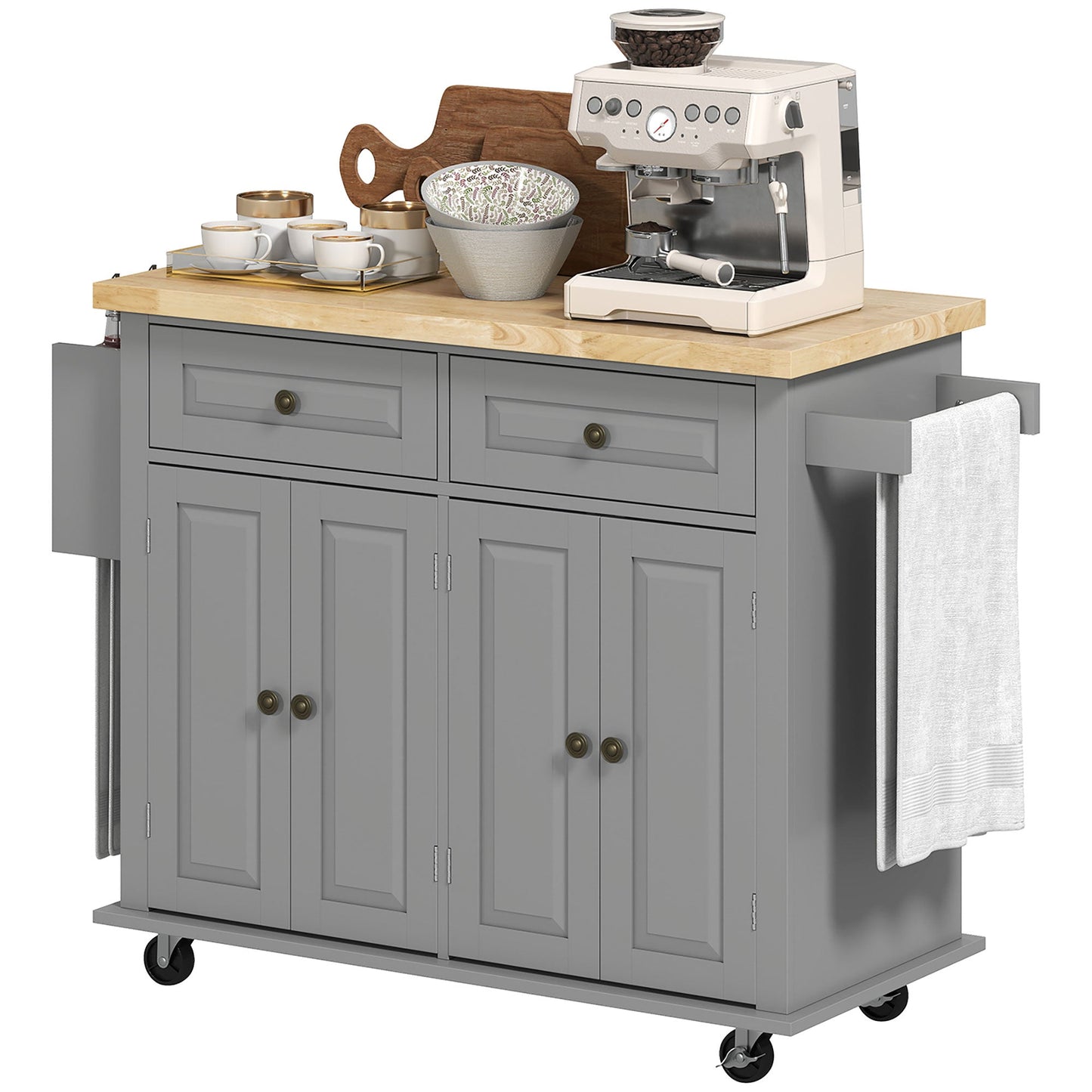 Modern Rubberwood Rolling Kitchen Island with Storage - HOMCOM
