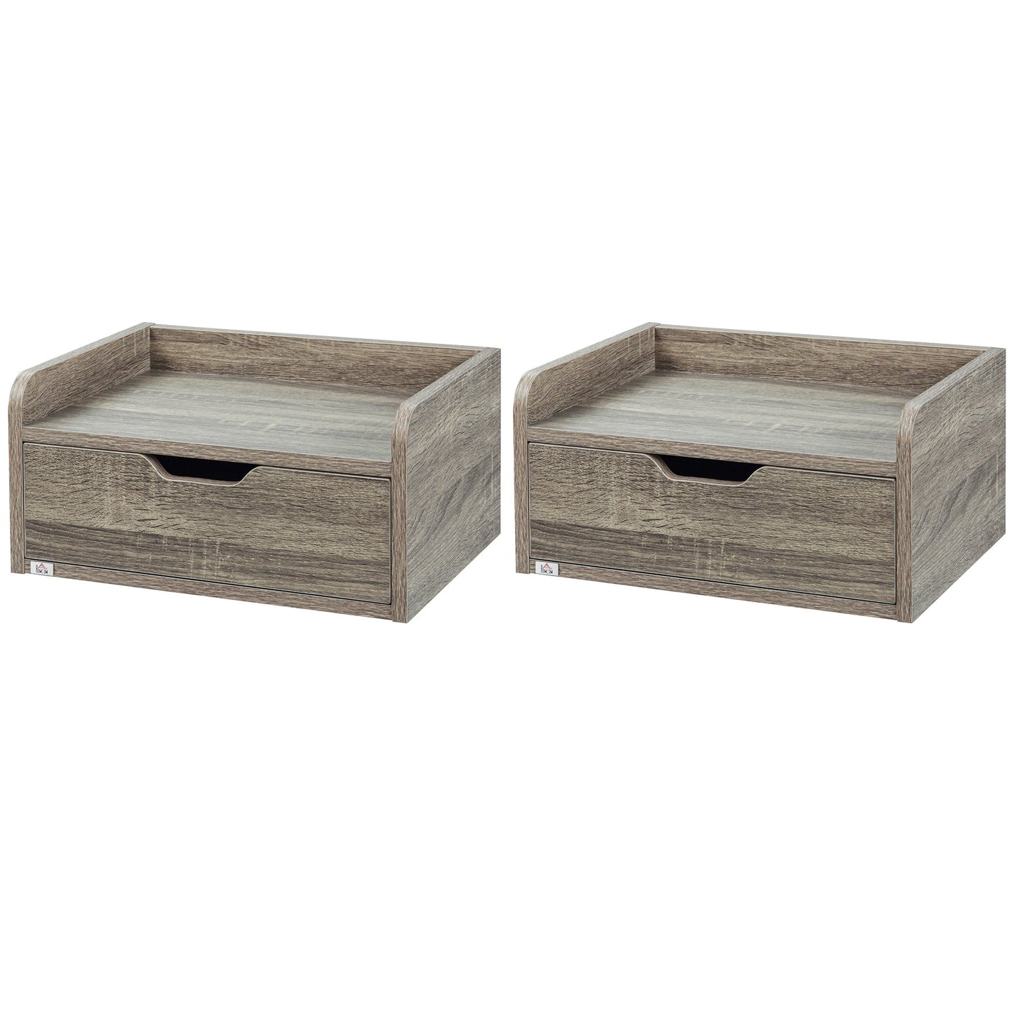 HOMCOM Floating Nightstand Set of 2 Wall Mounted Bedside Table with Storage Drawer for Bedroom, Grey