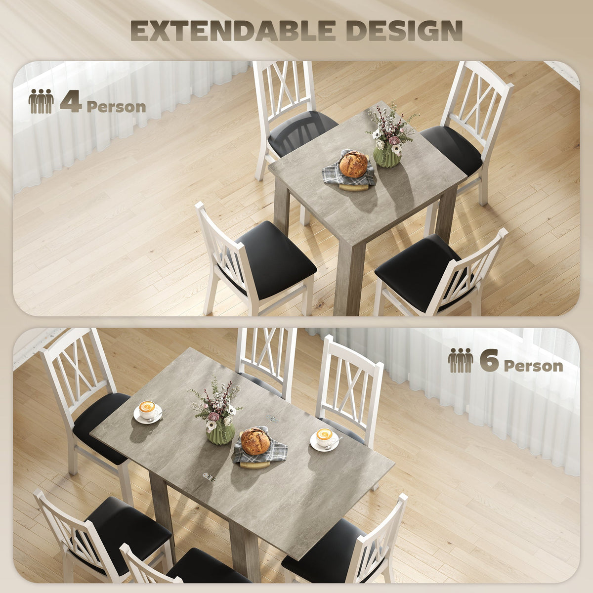 Folding Dining Table for 4-6, Rectangular Extendable Drop Leaf Table for Small Spaces, Dining Room, Kitchen, 140 x 80 x 77.5 cm, Grey