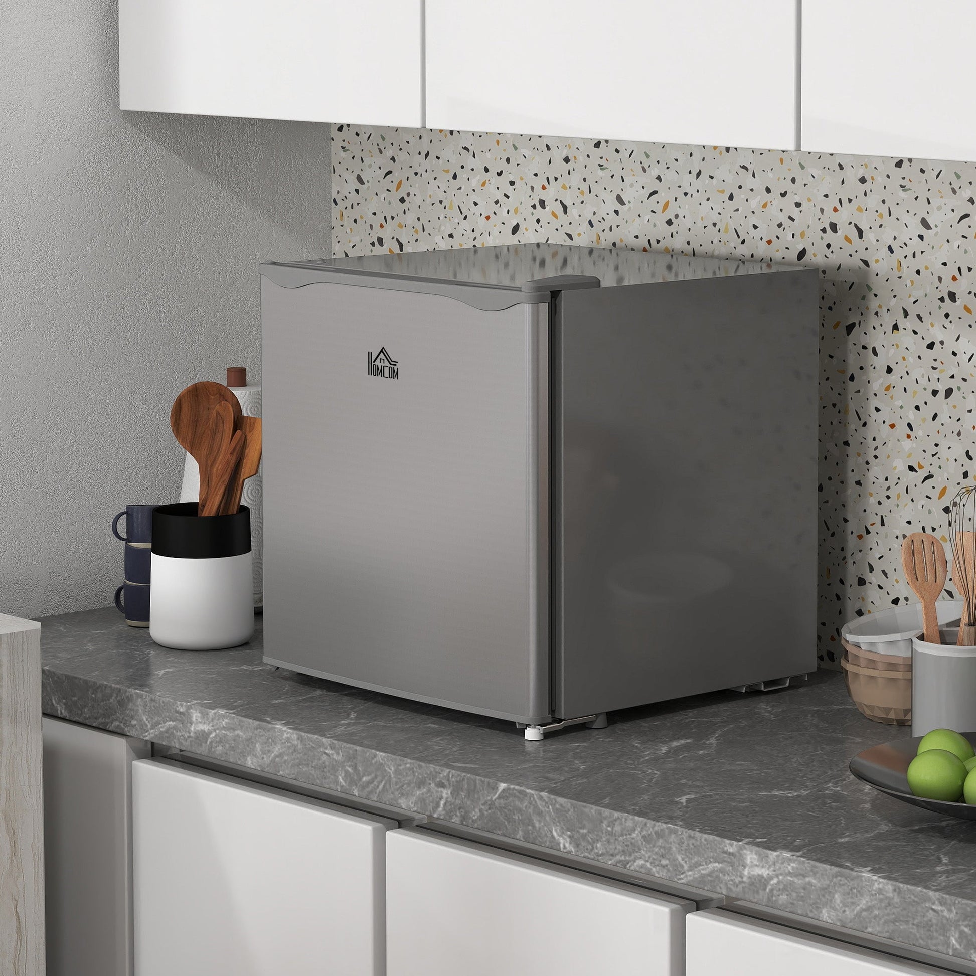 HOMCOM Tabletop Mini Freezer with 35 Litre Capacity, Small Freezer with Reversible Door, Adjustable Temperature and Removable Wire Shelf for Bedrooms, Home Office, Grey