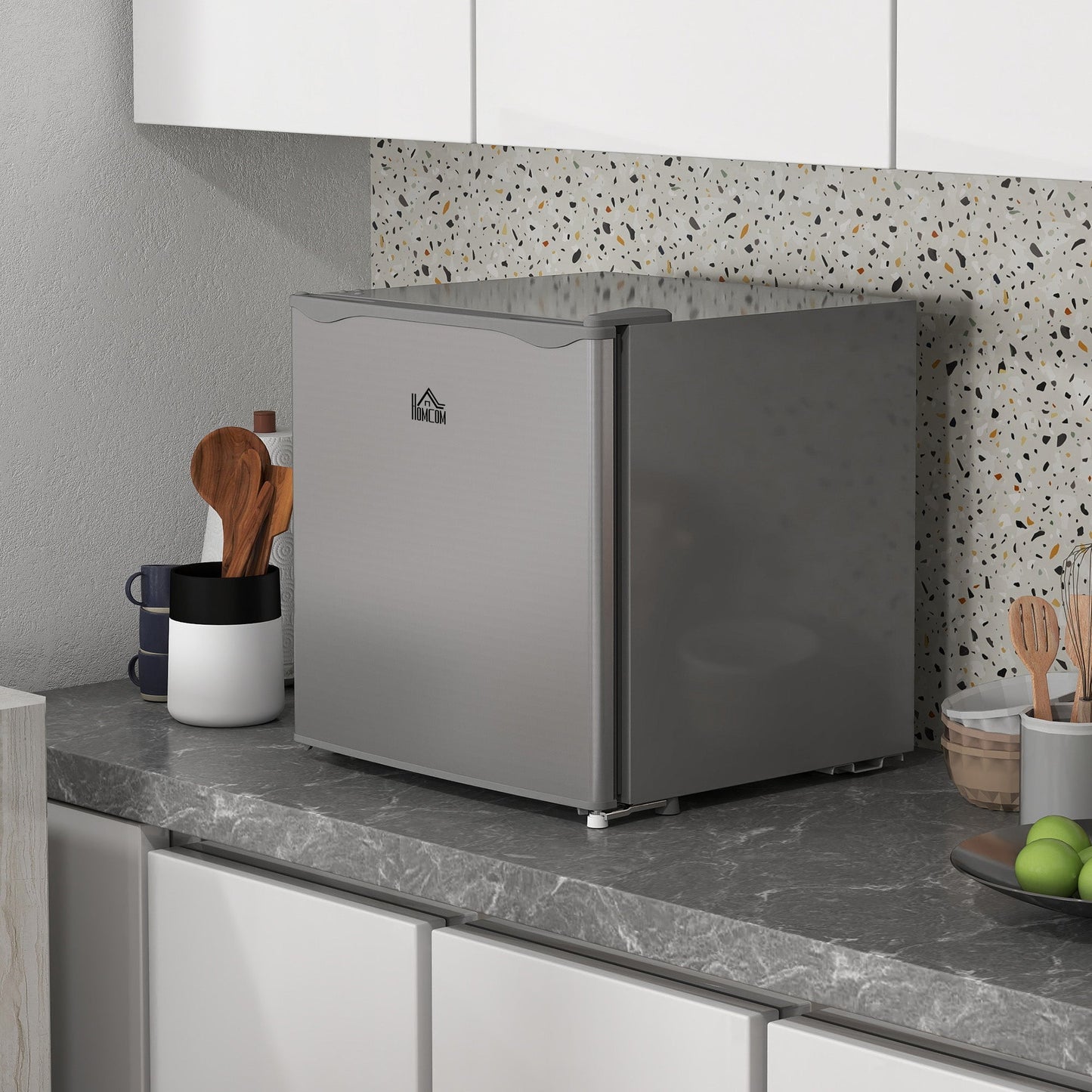 HOMCOM Tabletop Mini Freezer with 35 Litre Capacity, Small Freezer with Reversible Door, Adjustable Temperature and Removable Wire Shelf for Bedrooms, Home Office, Grey