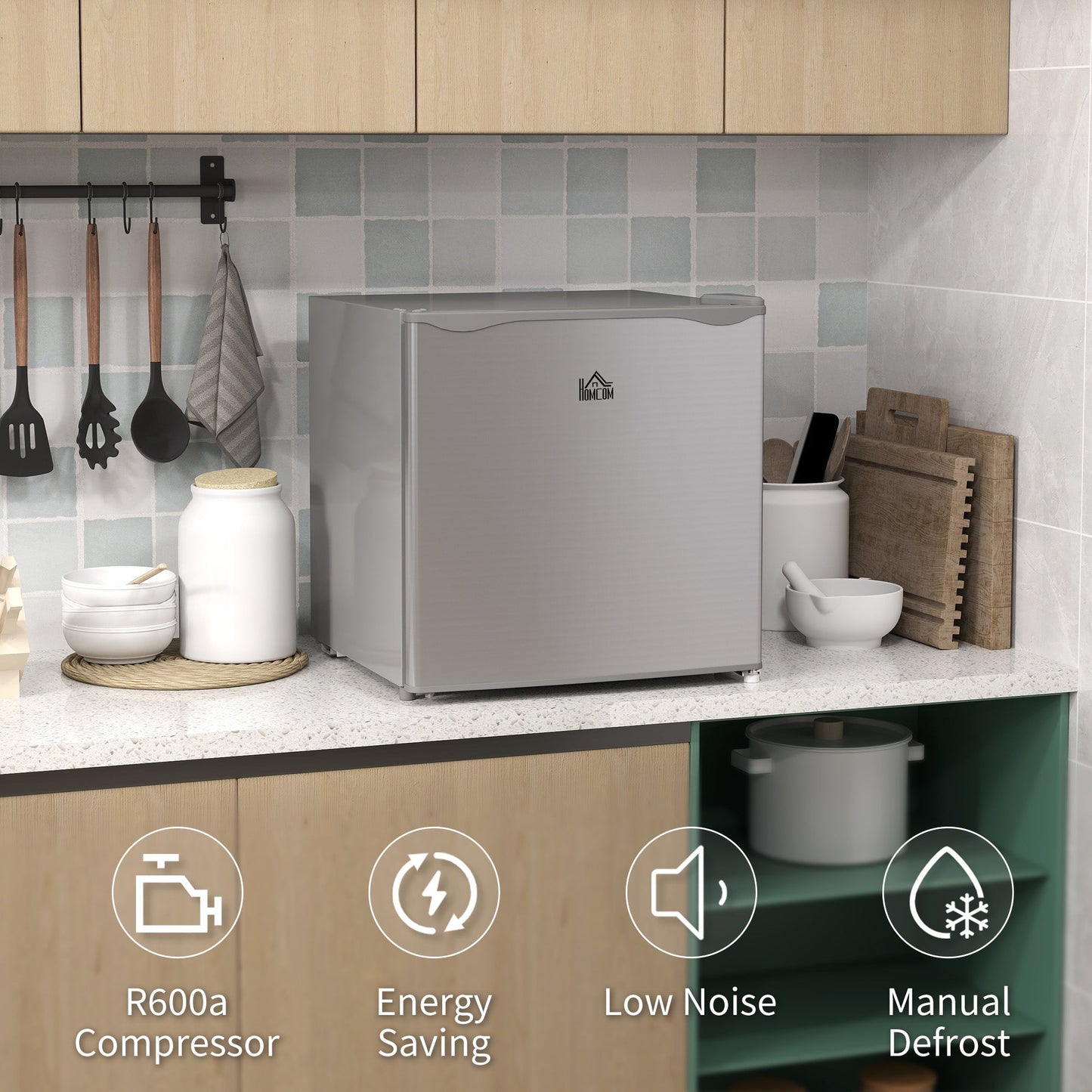 HOMCOM Tabletop Mini Freezer with 35 Litre Capacity, Small Freezer with Reversible Door, Adjustable Temperature and Removable Wire Shelf for Bedrooms, Home Office, Grey