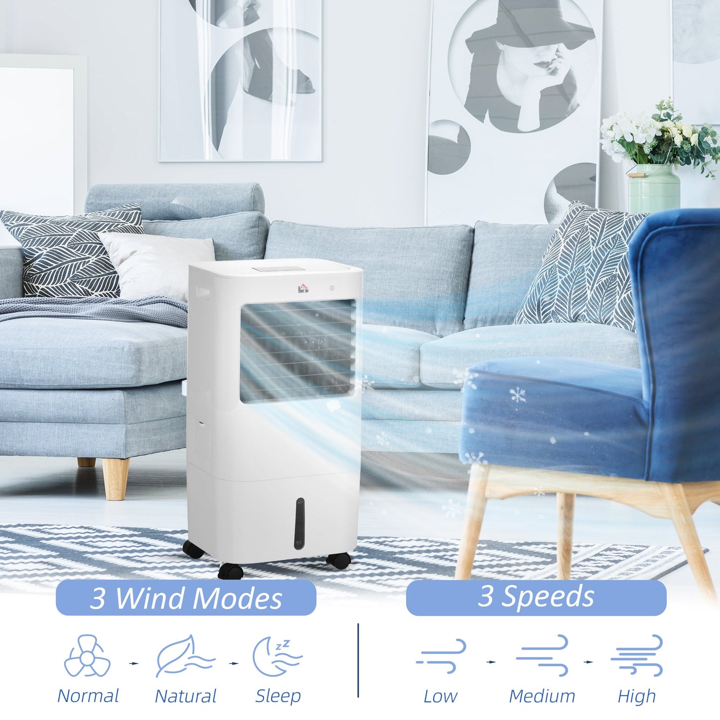 HOMCOM 3-in-1 Evaporative Mobile Air Cooler Cooling Fan Humidifier for Home Office
