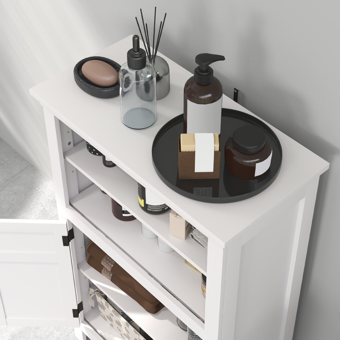 HOMCOM Modern Bathroom Storage Cabinet, Freestanding Bathroom Cabinet with Open Shelves, a Cupboard with Doors and Adjustable Shelves, White