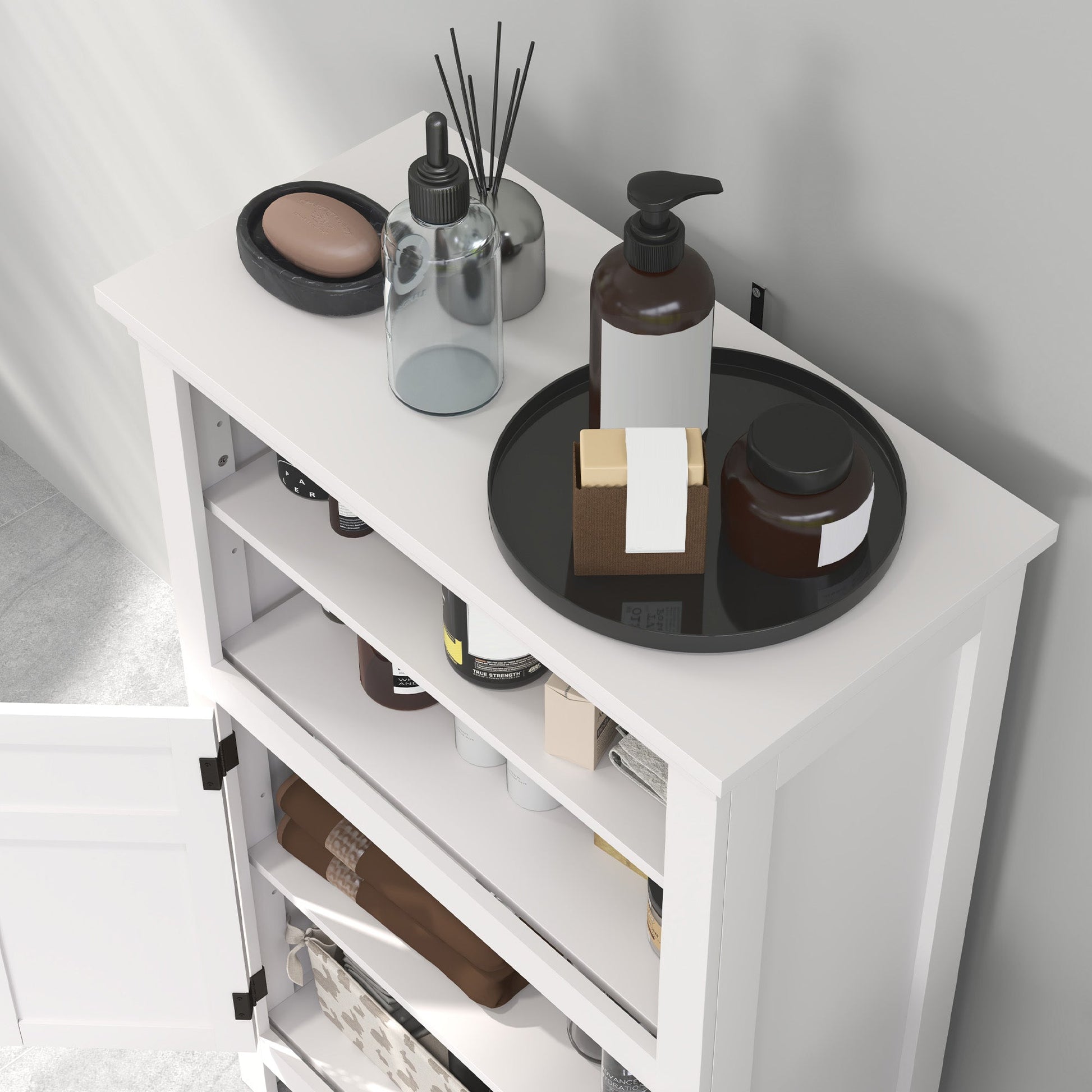 HOMCOM Modern Bathroom Storage Cabinet, Freestanding Bathroom Cabinet with Open Shelves, a Cupboard with Doors and Adjustable Shelves, White