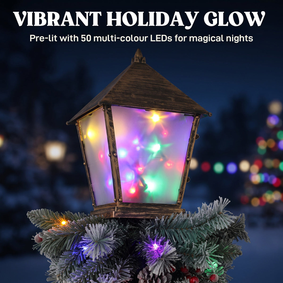 Christmas Street Lamp, Lighted Christmas Lamp Post with 50 LED Lights, 215 Snow Flocked Tips, Red Berries, Pine Cones, IP44 Waterproof, Outdoor Tree Lamp for Home, Doorway and Porch