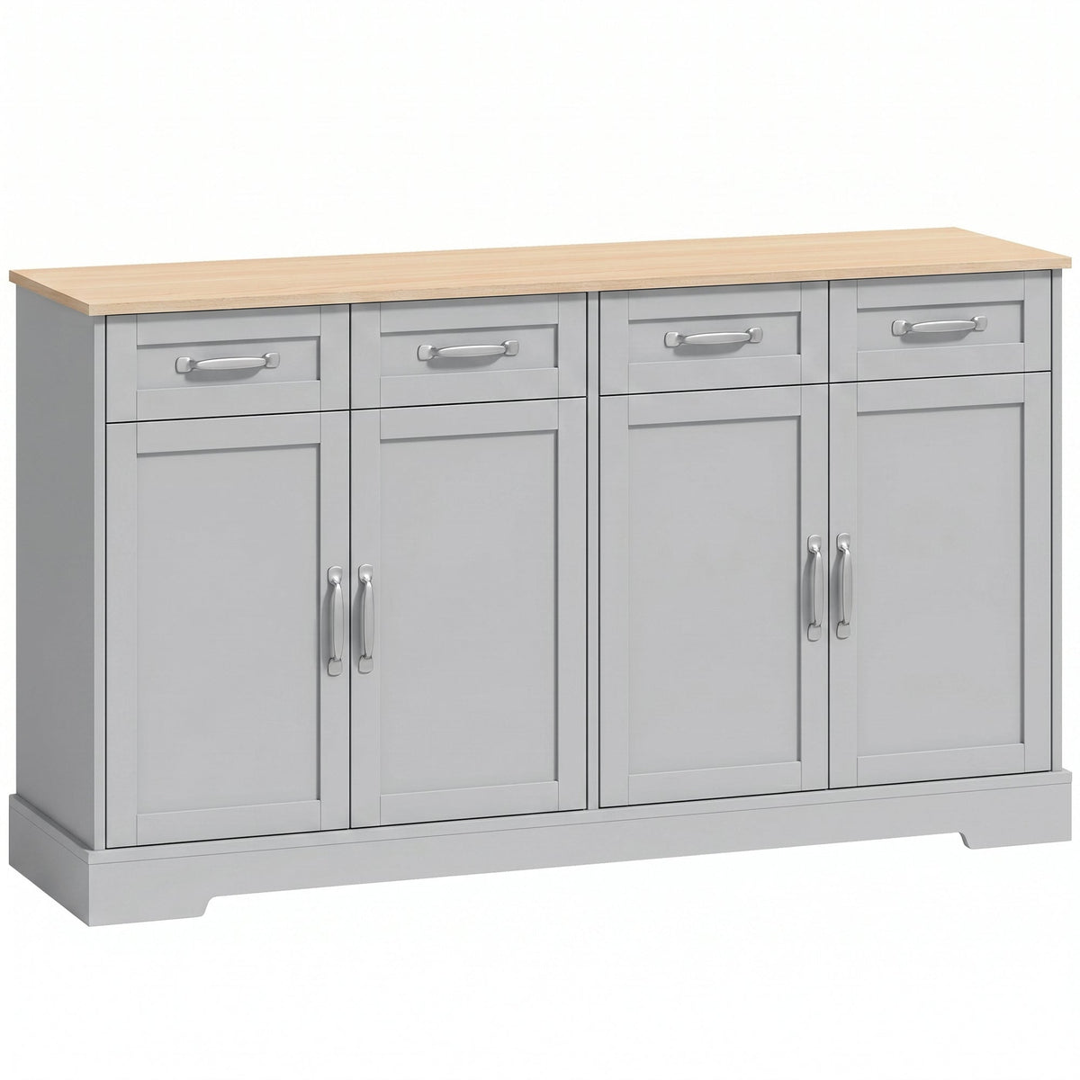 Sideboard Buffet Cabinet, 140 cm Modern Farmhouse Kitchen Storage Cabinet with 4 Drawers, 4 Doors and 2 Adjustable Shelves, Coffee Bar Station, Grey
