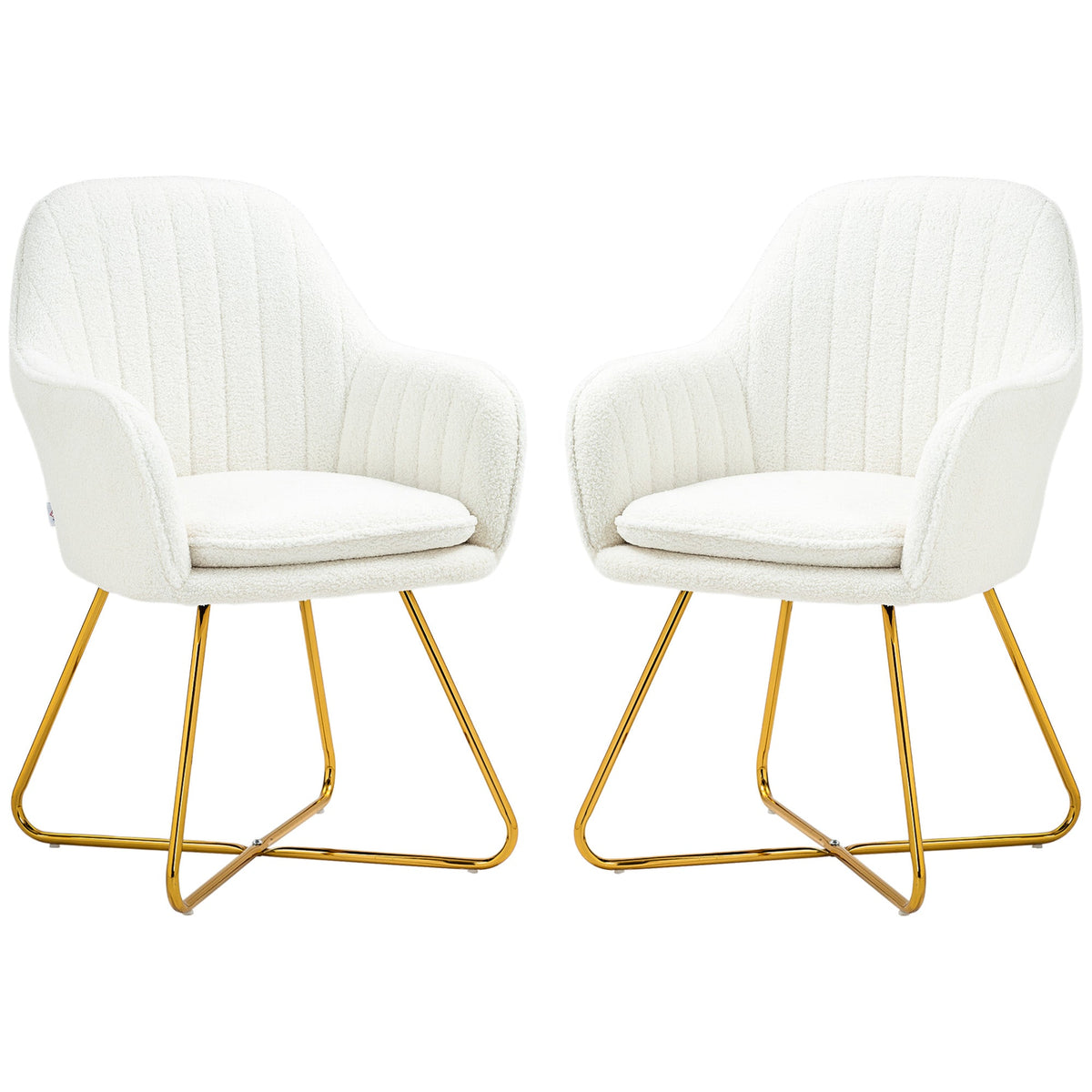 HOMCOM Modern Dining Chair Set of 2, Sherpa Fleece Armchair with Padded Seat, Occasional Bedroom Chair with Cross Steel Legs for Living Room, Cream White