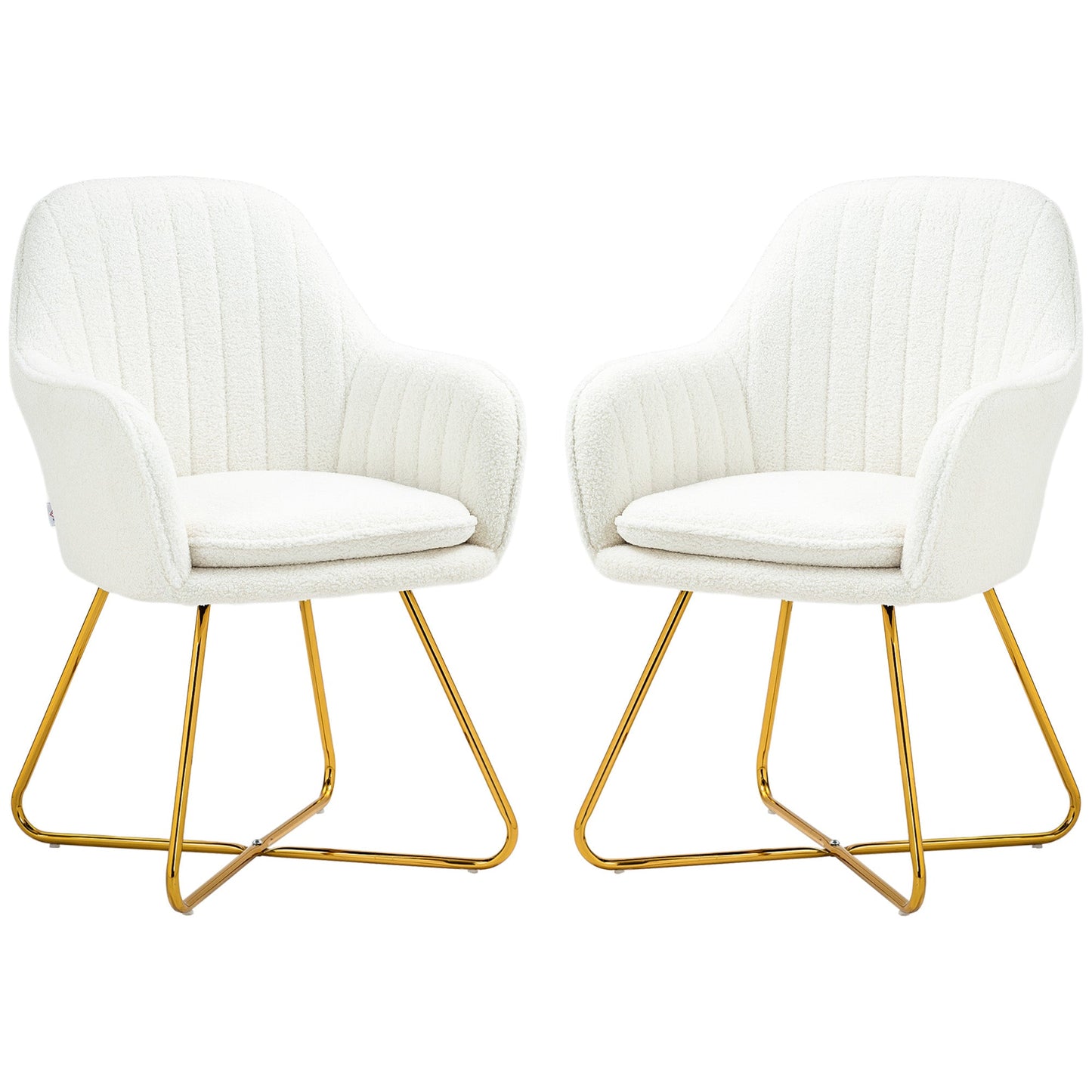 HOMCOM Modern Dining Chair Set of 2, Sherpa Fleece Armchair with Padded Seat, Occasional Bedroom Chair with Cross Steel Legs for Living Room, Cream White