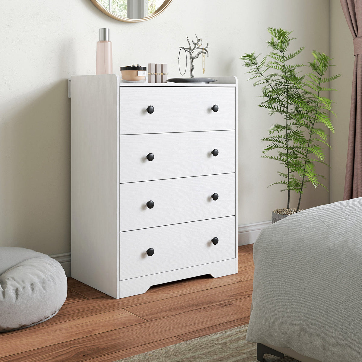 4 Drawer Chest of Drawers, Modern Dresser for Bedroom, Storage Cabinet for Living Room Entryway, White Wood Effect