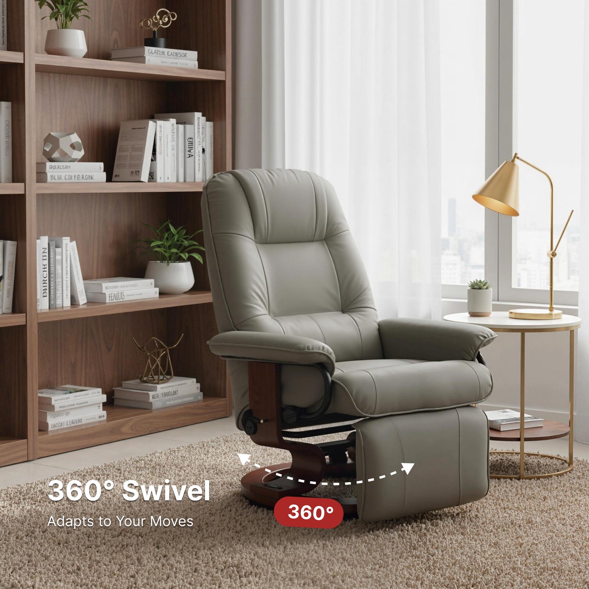 Manual Recliner Chair with Faux Leather Upholstered & Wooden Base for Living Room, Grey - HOMCOM