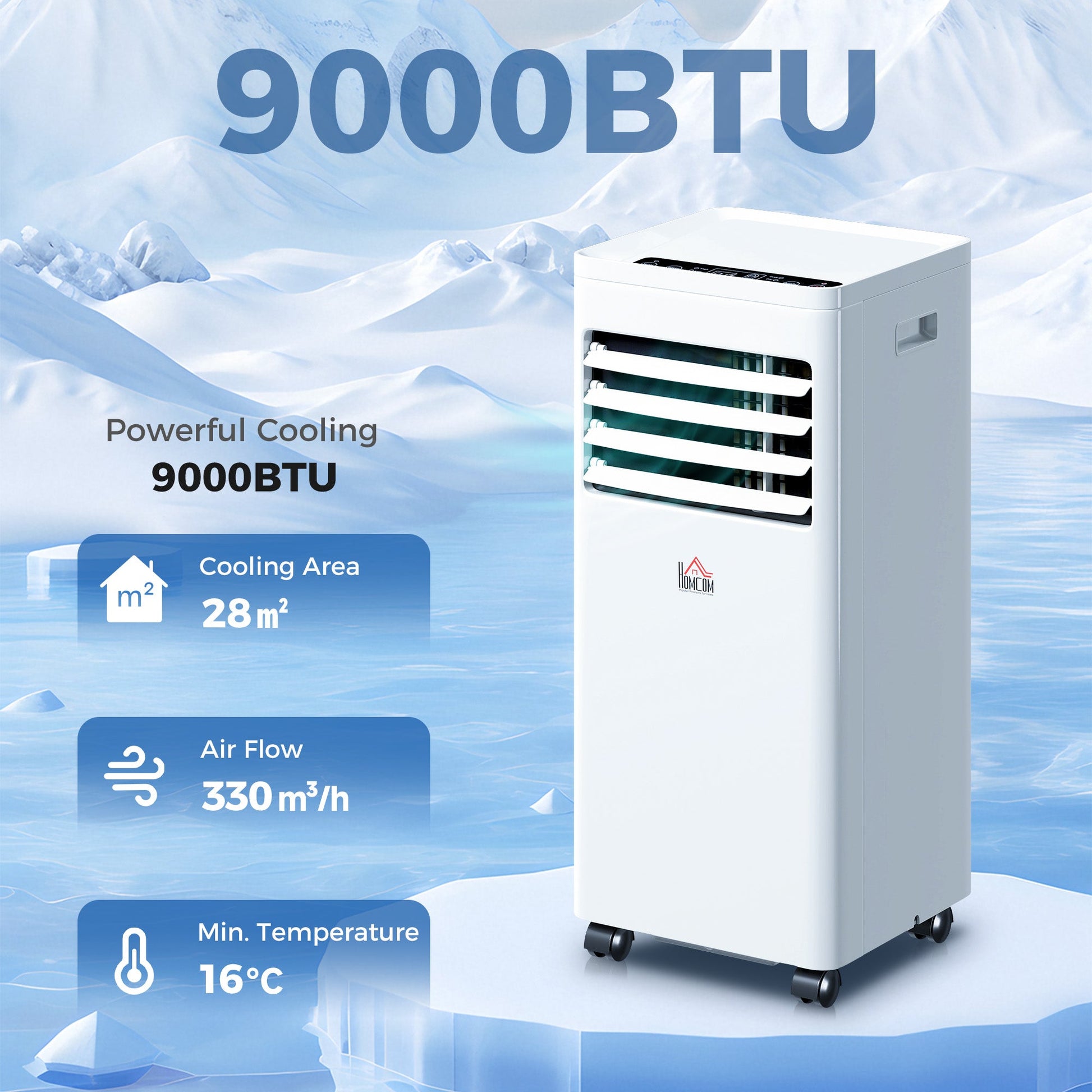 Portable Air Conditioner 9000 BTU, 4-in-1 Cooling, Dehumidifier, Fan, Sleep Mode, Air Conditioning Unit with Digital Display & Remote Control, 24H Timer, Window Venting Kit, for Room up to 28㎡ - HOMCOM